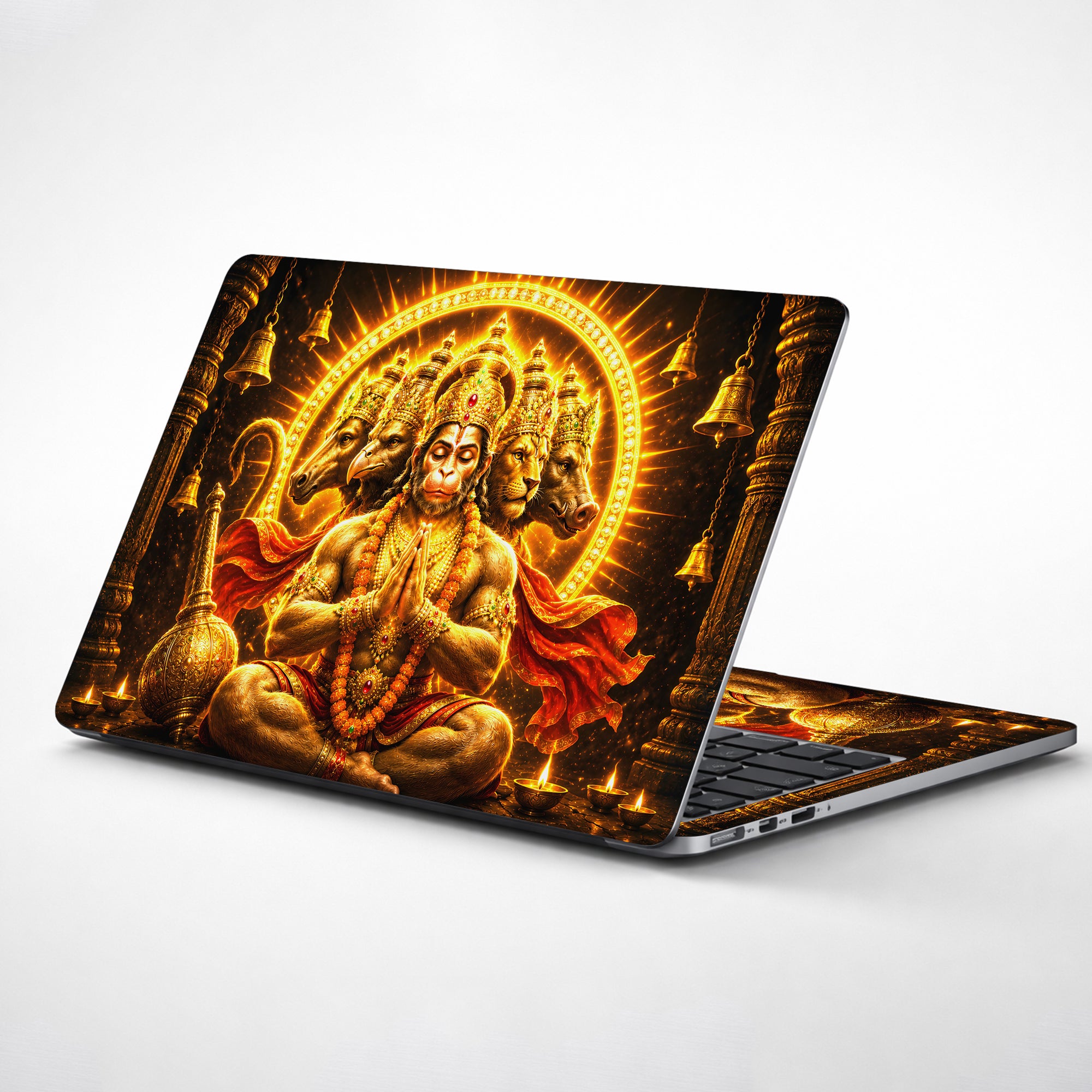 Hanuman Panchmukhi Sunburst Halo with Bells Laptop Skin - View 1