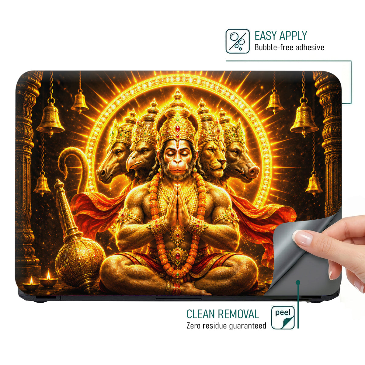 Hanuman Panchmukhi Sunburst Halo with Bells Laptop Skin - View 4