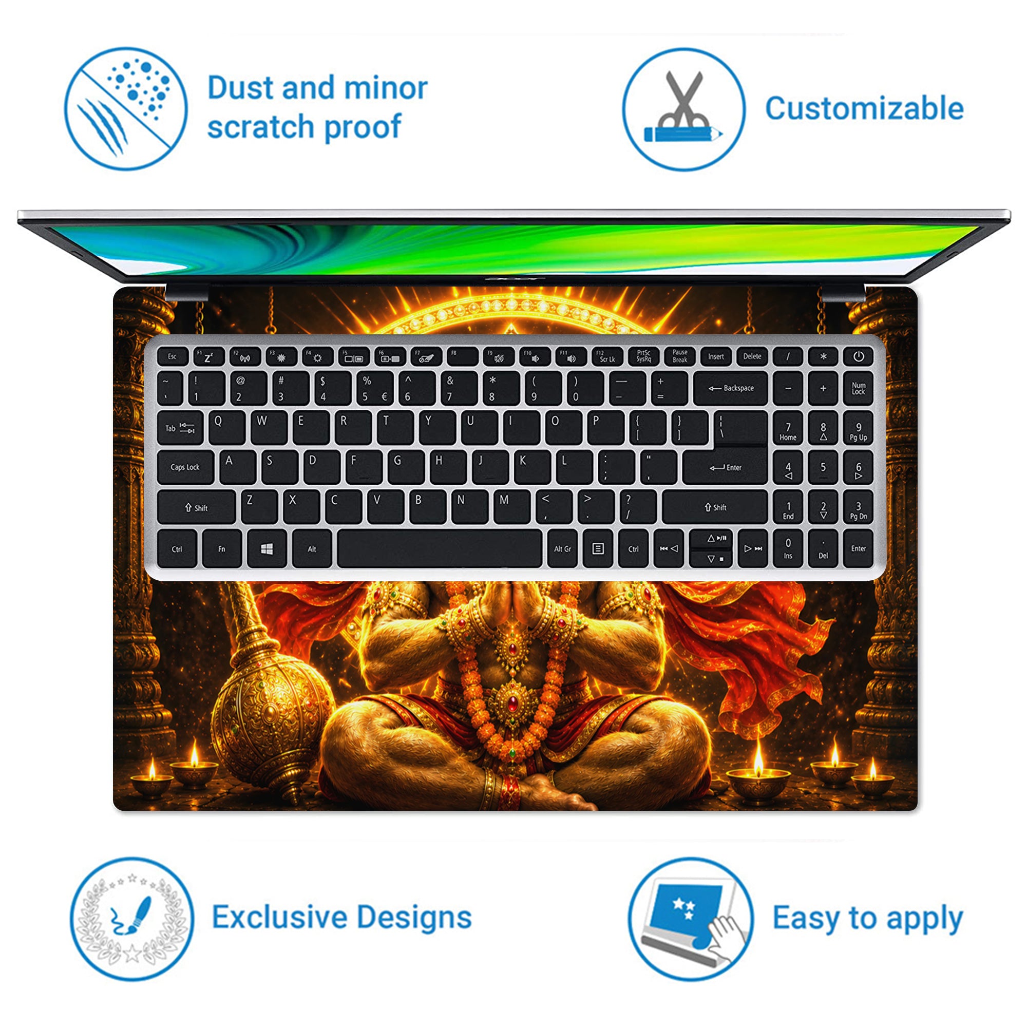 Hanuman Panchmukhi Sunburst Halo with Bells Laptop Skin - View 5