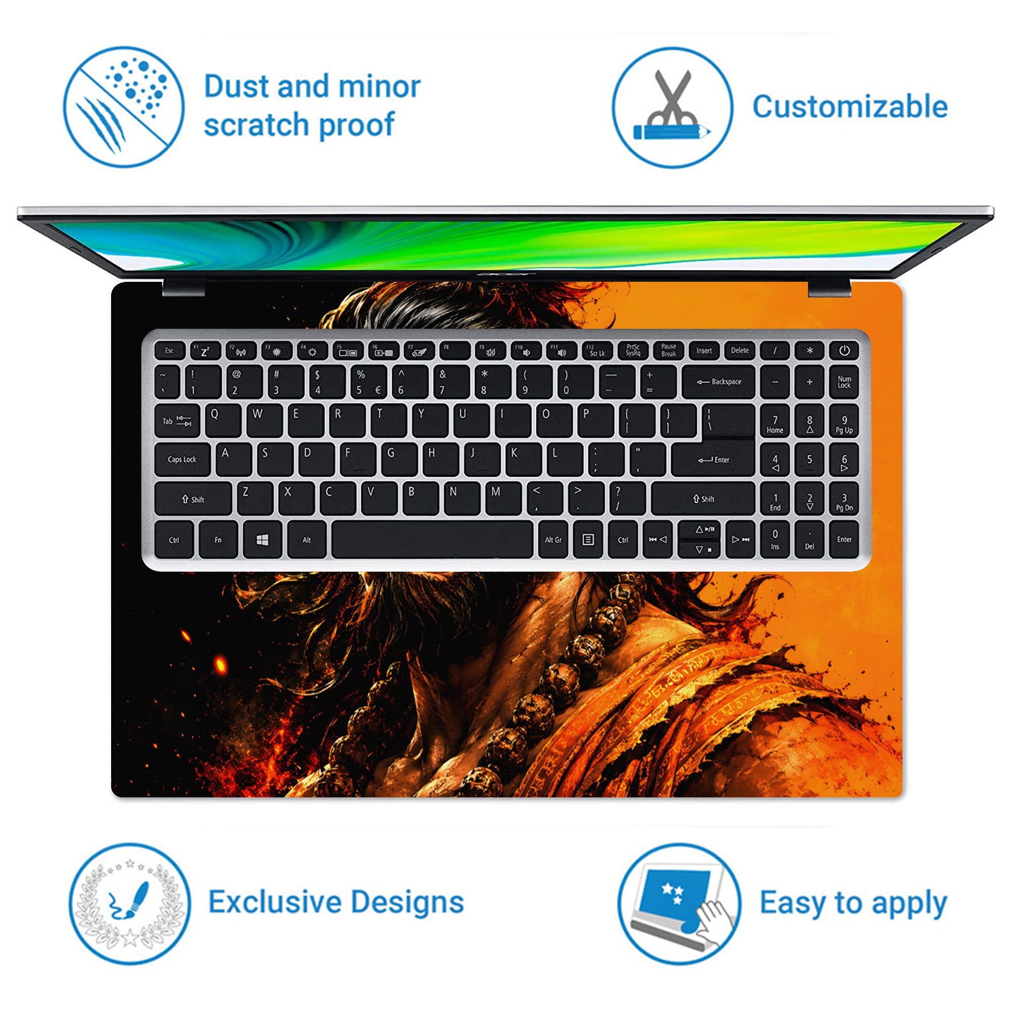 Hanuman Portrait Orange Fierce Laptop Skin - View 5