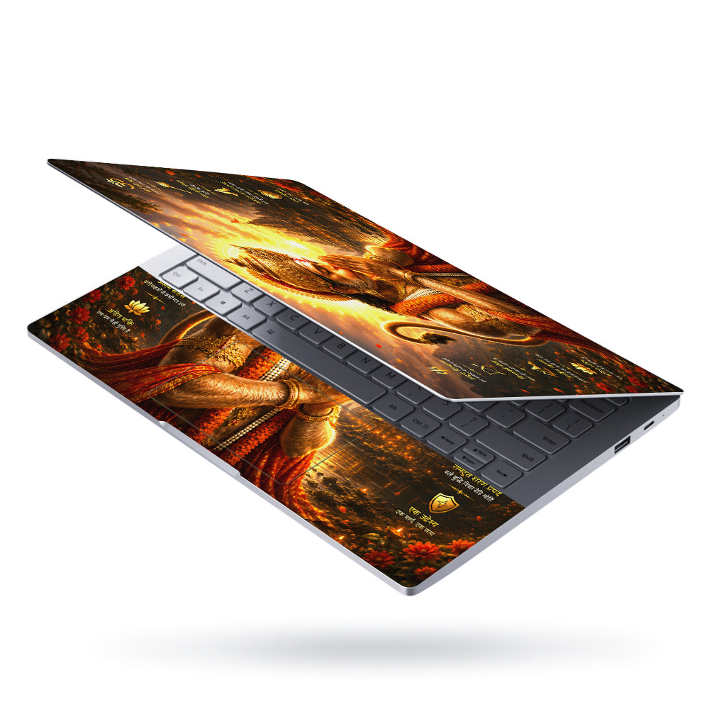 Hanuman Praying at Sunset Temple Riverside Laptop Skin - View 3