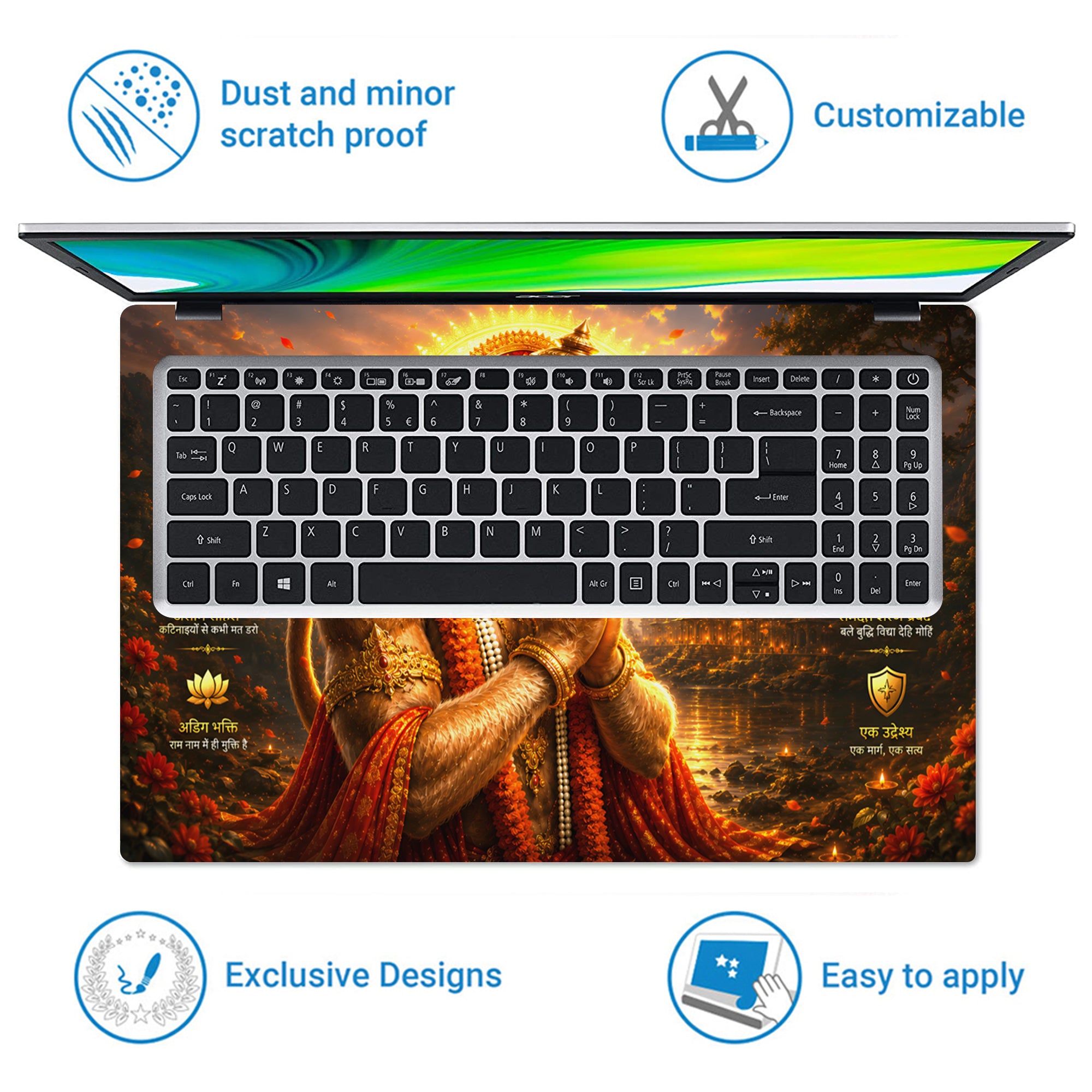 Hanuman Praying at Sunset Temple Riverside Laptop Skin - View 5