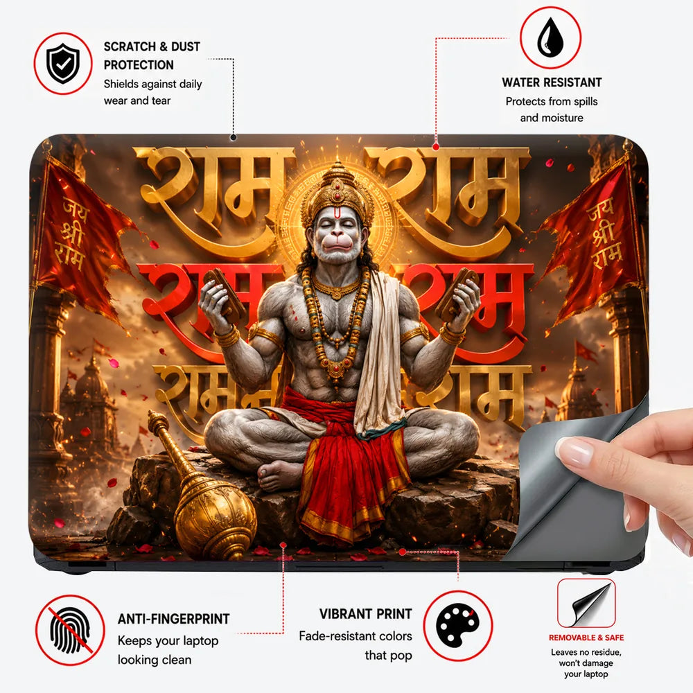 Hanuman Ram Ram Halo Gold Laptop Skin - View 4