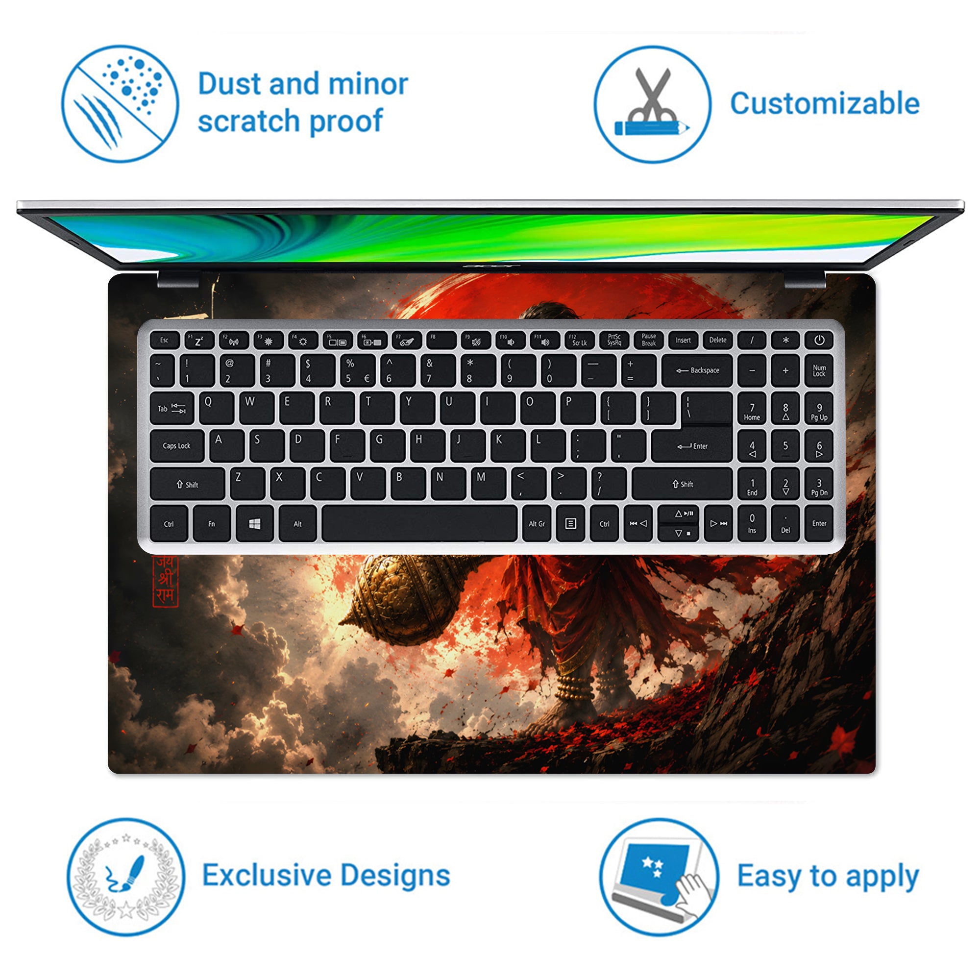 Hanuman Red Moon Mace Hindi Laptop Skin - View 5