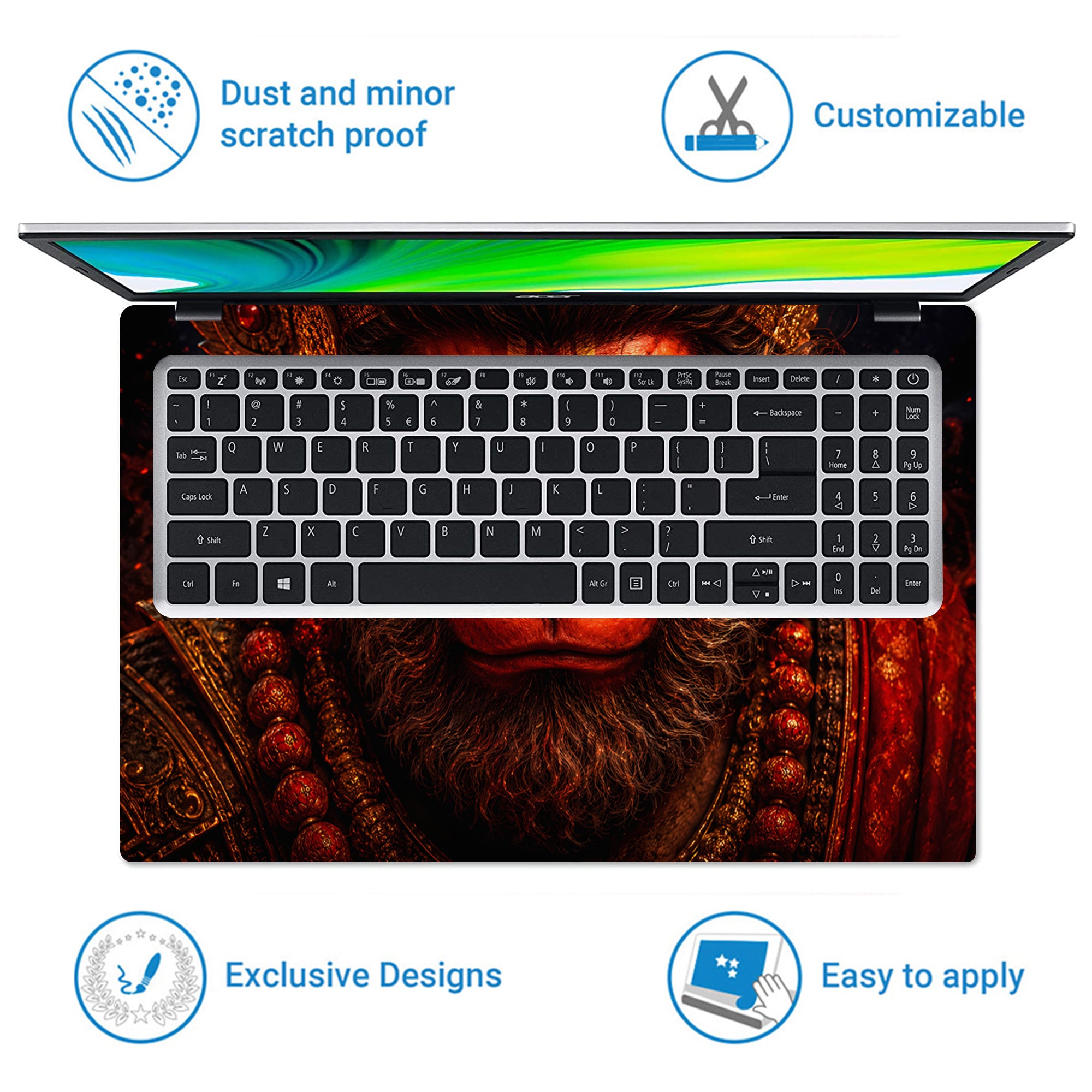 Hanuman Red Warrior Tilak Gold Laptop Skin - View 5