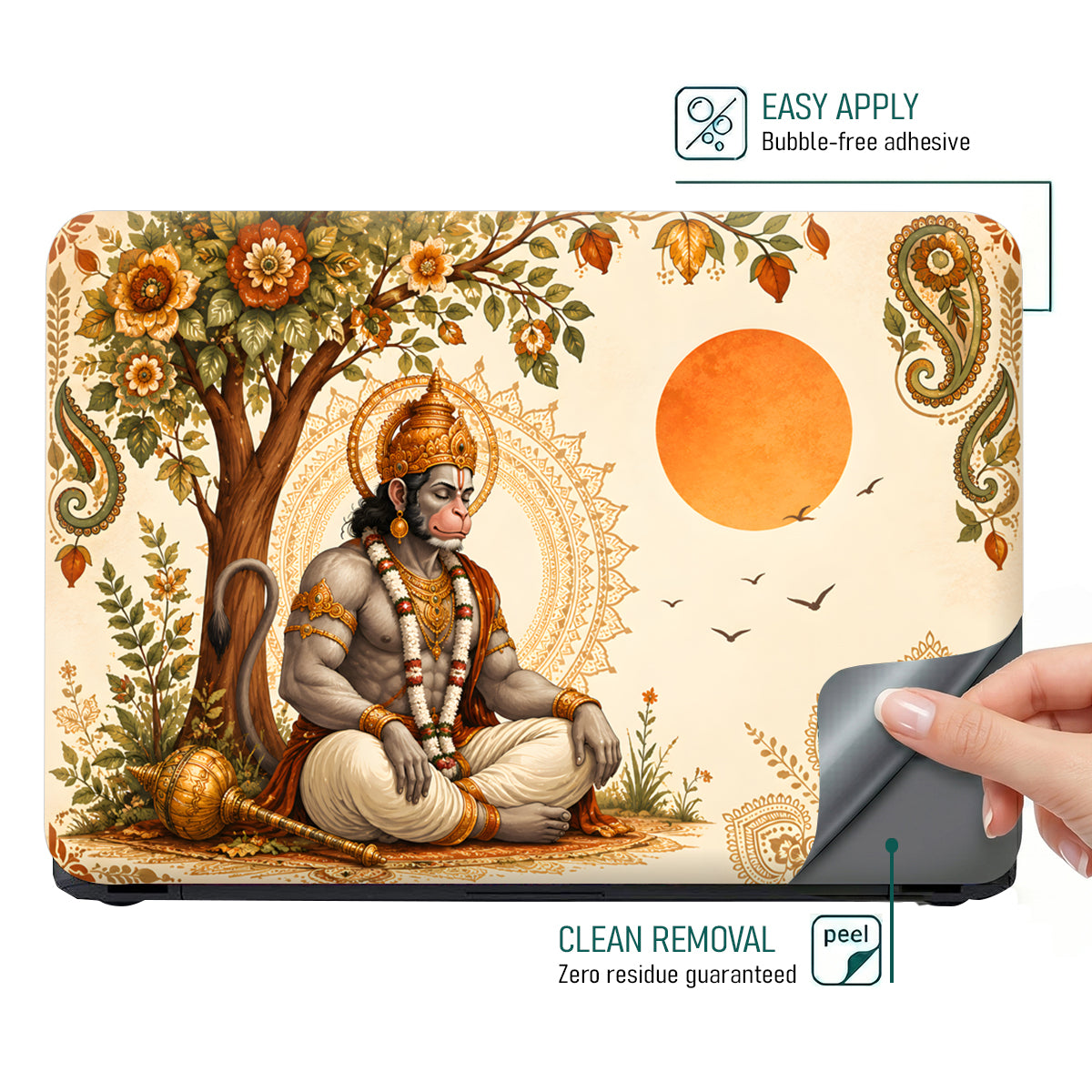 Hanuman Seated Under Tree with Sun Laptop Skin - View 4