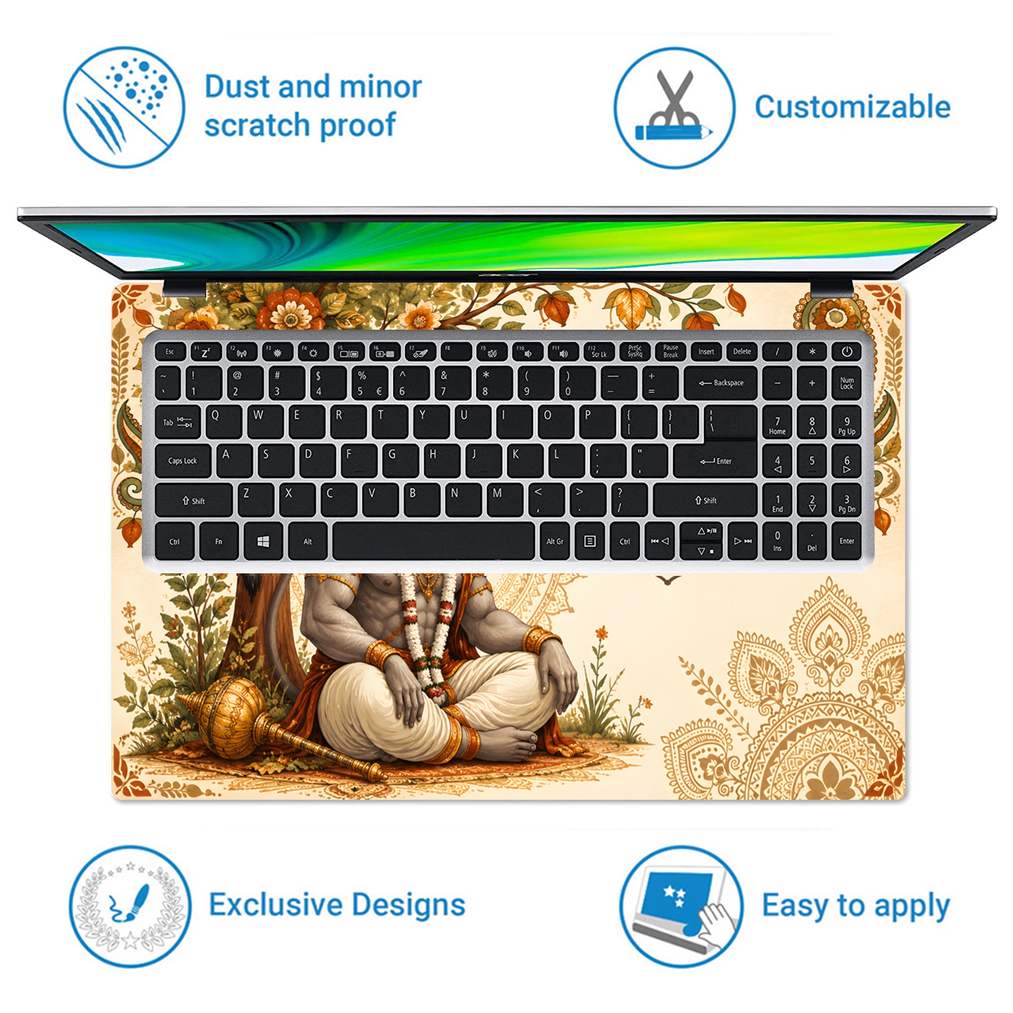 Hanuman Seated Under Tree with Sun Laptop Skin - View 5