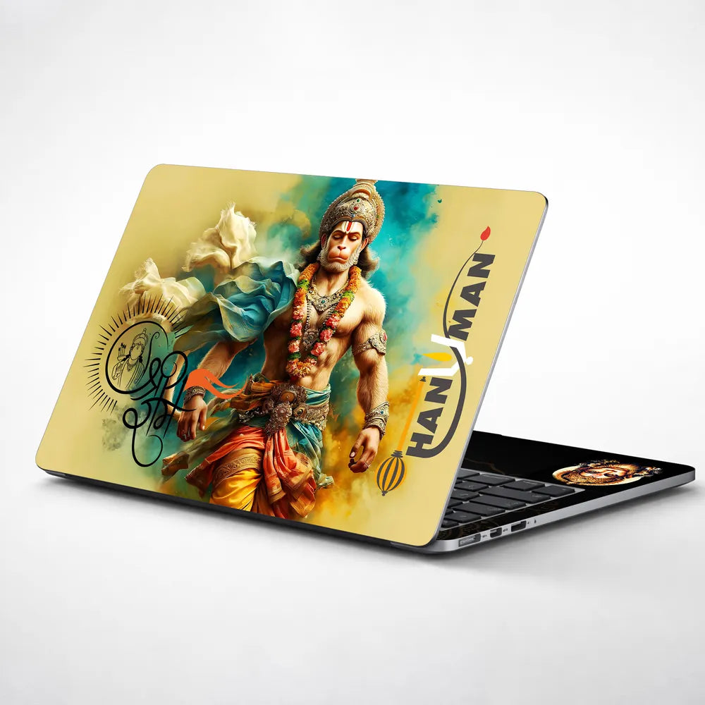 Hanuman Shri Ram Golden Yellow Smoke Art Laptop Skin - View 1