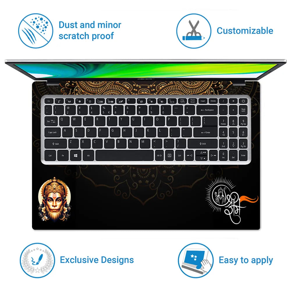 Hanuman Shri Ram Golden Yellow Smoke Art Laptop Skin - View 5