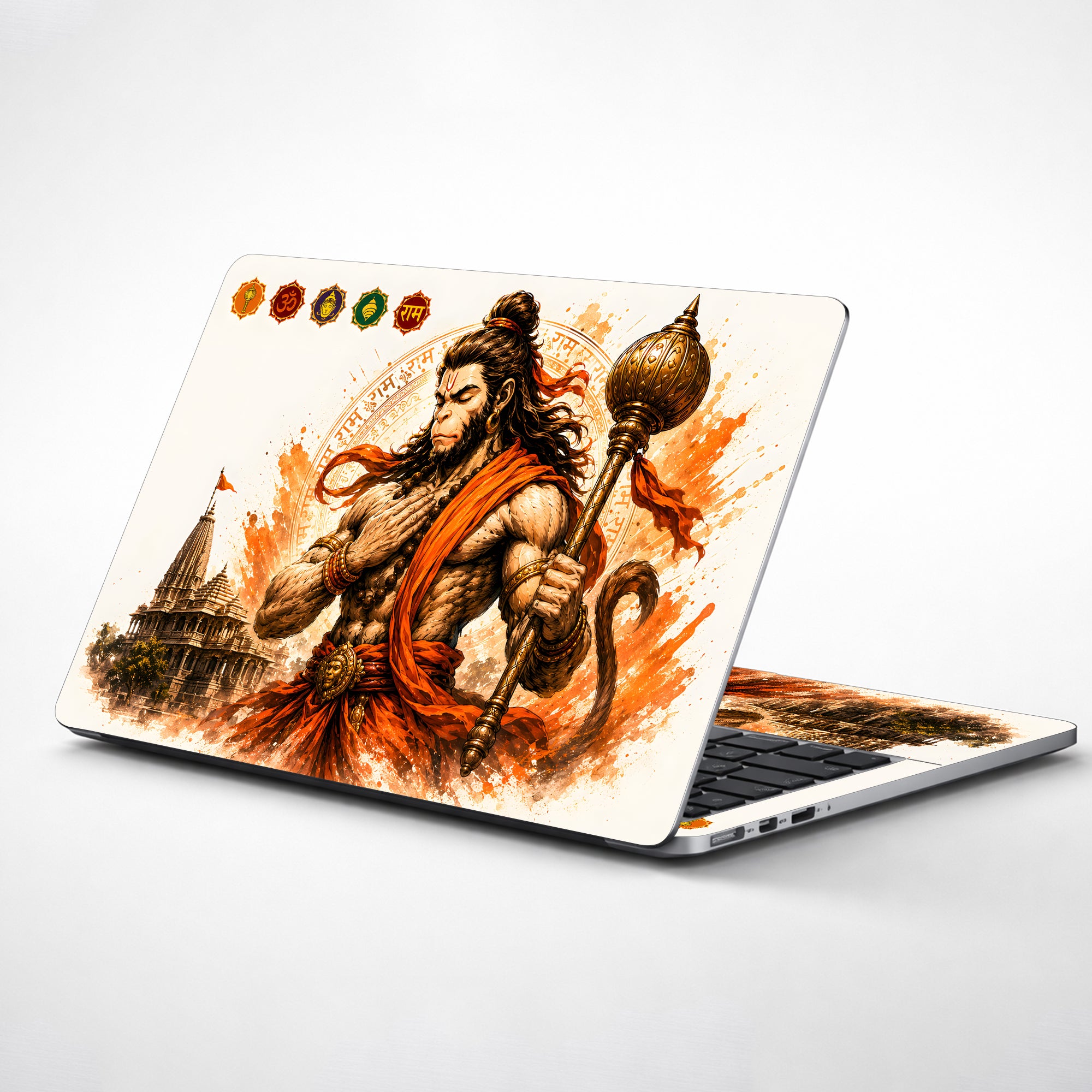 Hanuman Watercolor Warrior with Gada Temple Laptop Skin - View 1