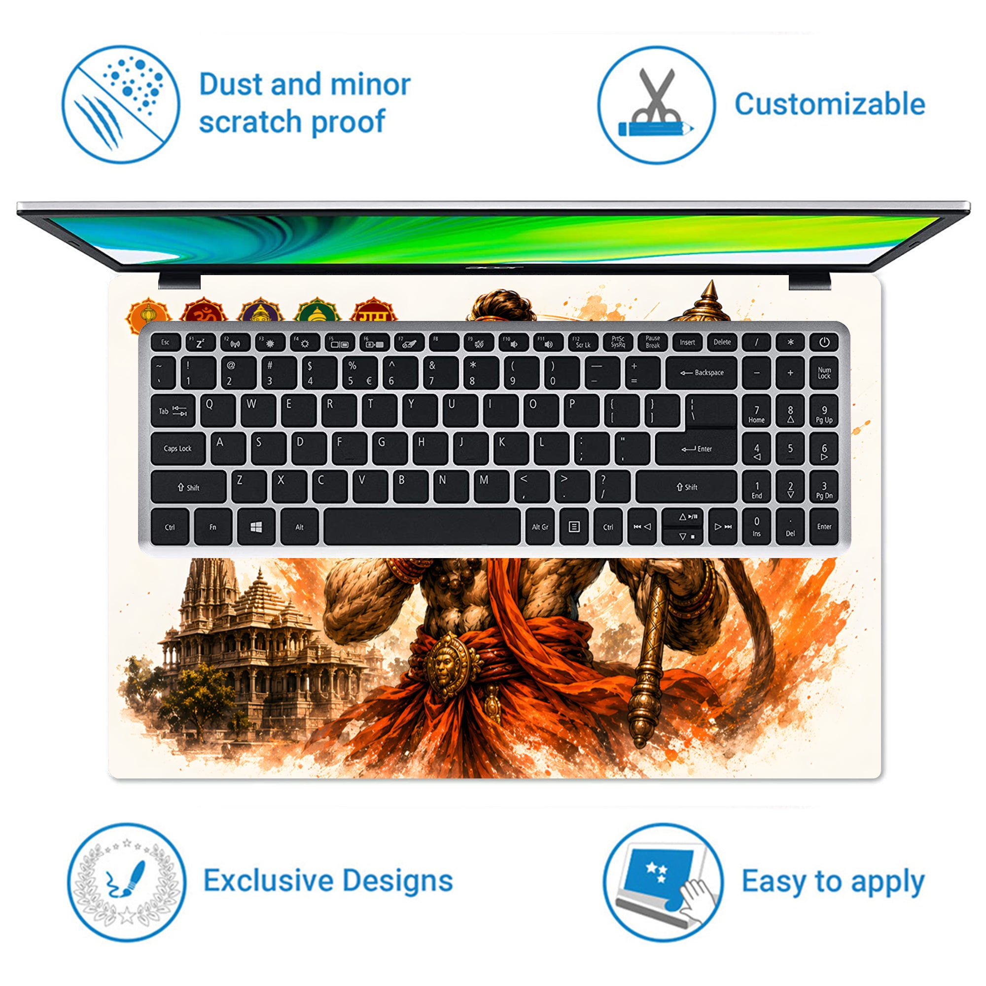 Hanuman Watercolor Warrior with Gada Temple Laptop Skin - View 5