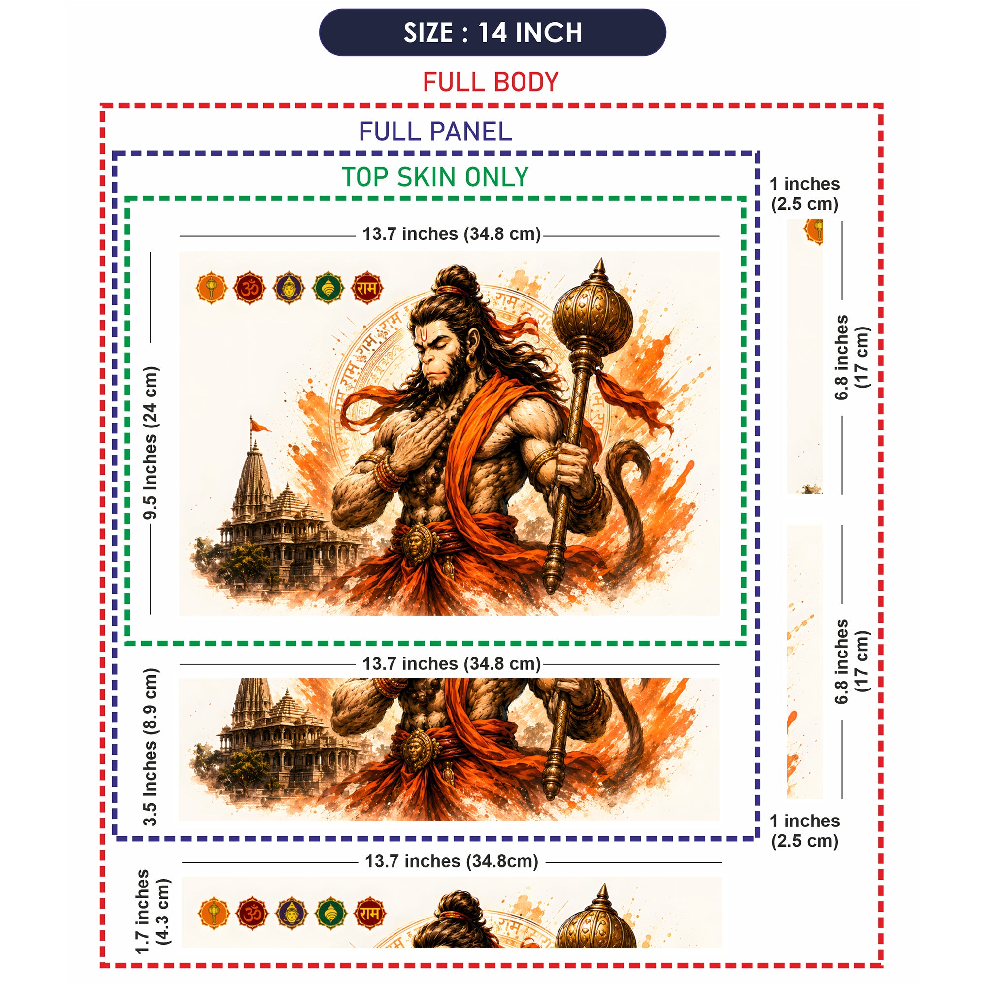 Hanuman Watercolor Warrior with Gada Temple Laptop Skin - View 7