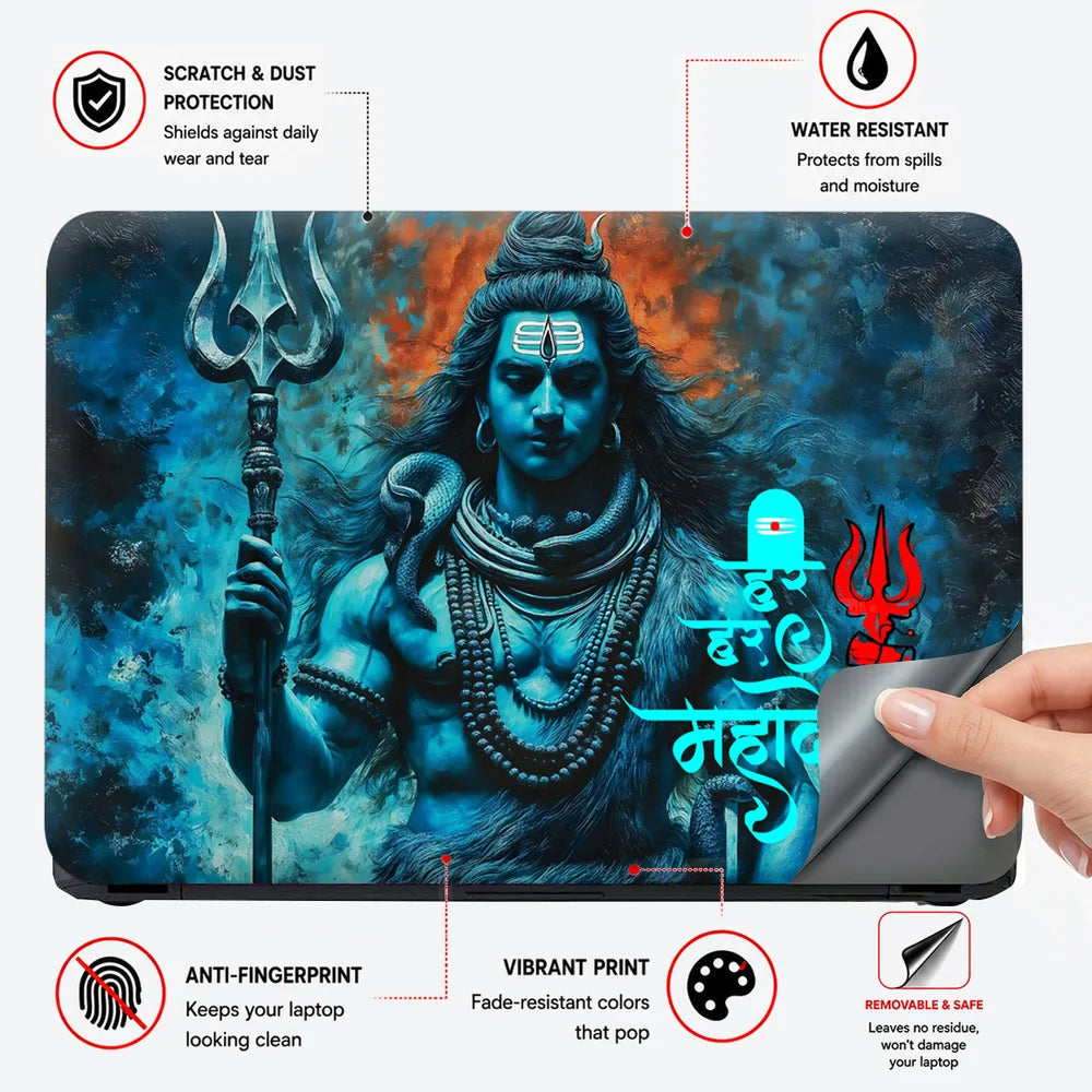 Har Har Mahadev Blue Trishul Laptop Skin - View 4
