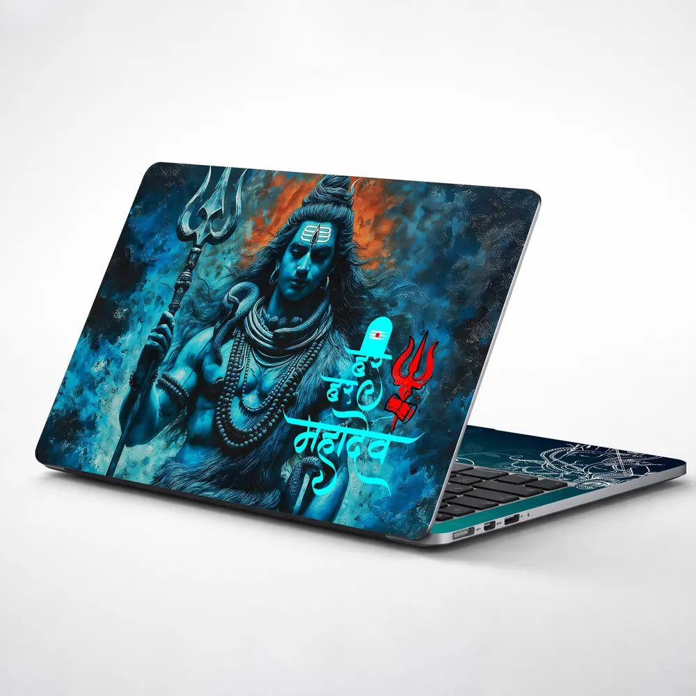 Har Har Mahadev Lord Shiva Trishul Blue Fire Art Laptop Skin - View 1