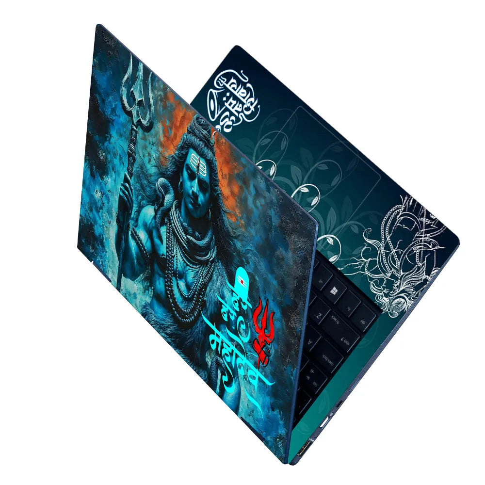 Har Har Mahadev Lord Shiva Trishul Blue Fire Art Laptop Skin - View 2