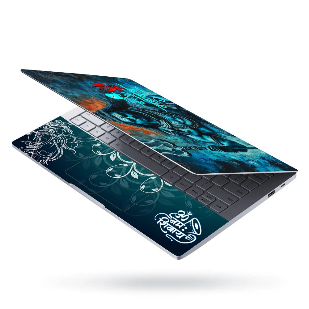 Har Har Mahadev Lord Shiva Trishul Blue Fire Art Laptop Skin - View 3