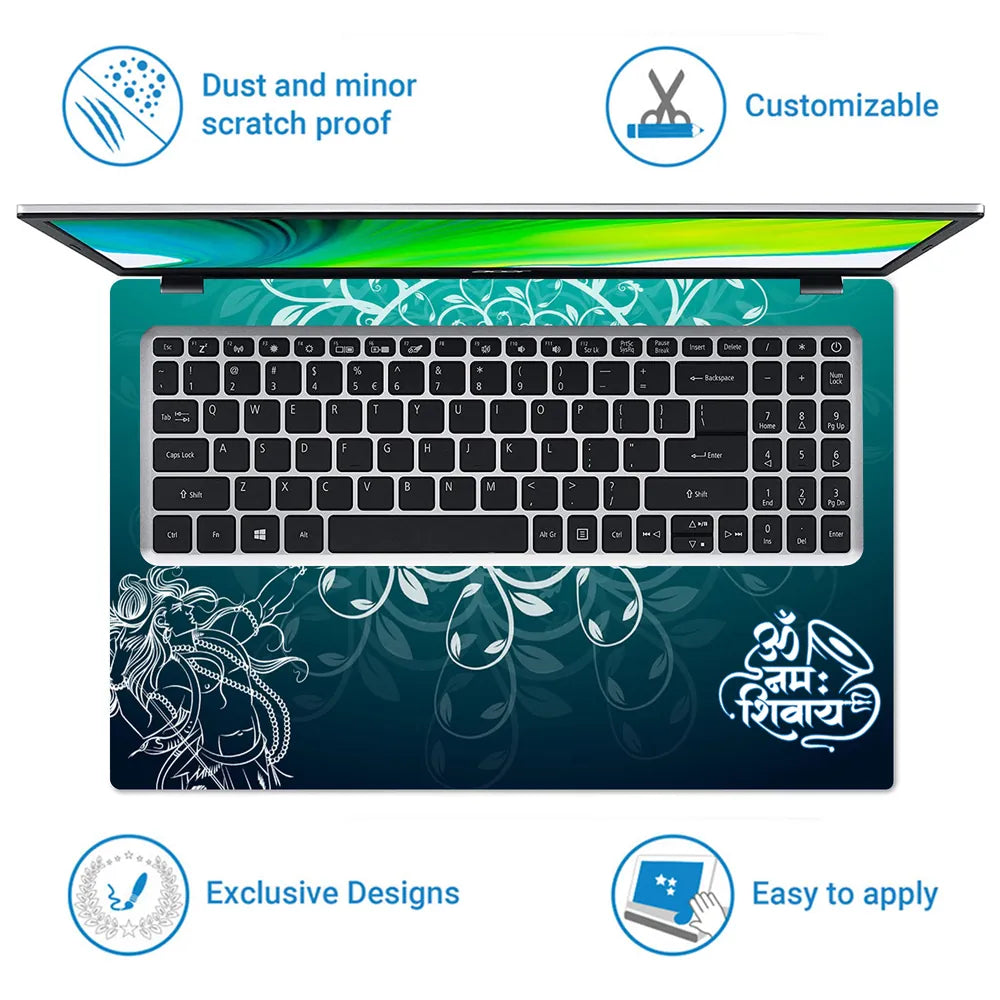 Har Har Mahadev Lord Shiva Trishul Blue Fire Art Laptop Skin - View 5