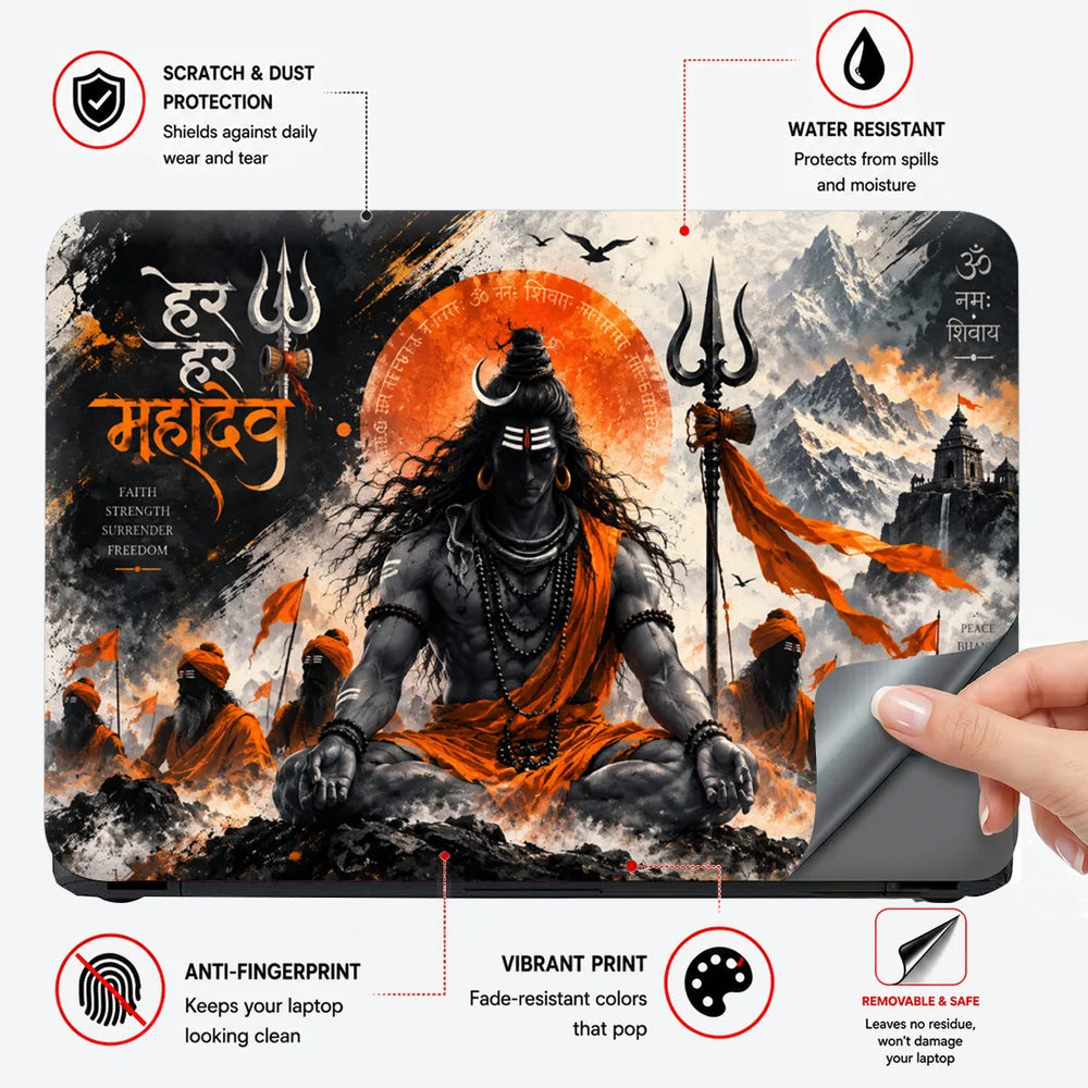 Har Har Mahadev Sadhu Orange Laptop Skin - View 4