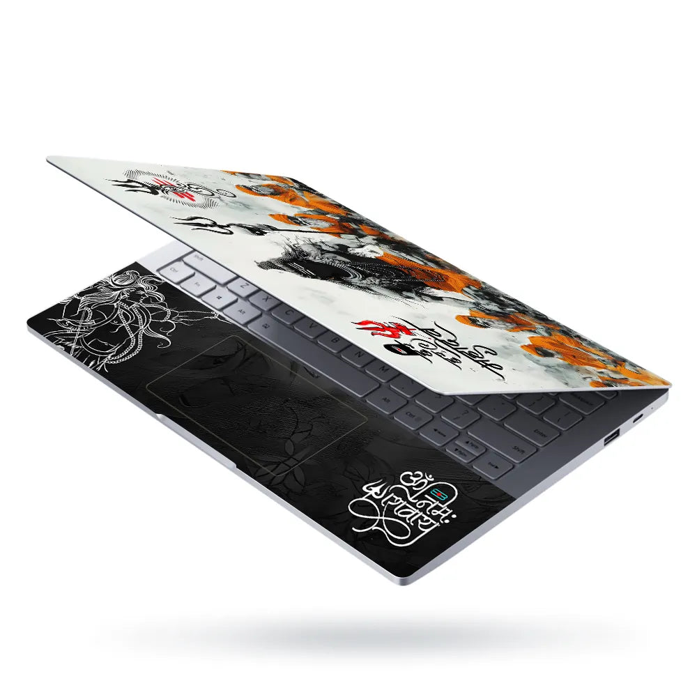 Har Har Mahadev Shiva Sadhus Trishul Ink Splash Art Laptop Skin - View 3