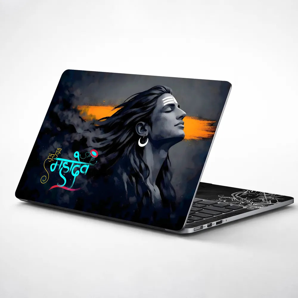 Har Har Mahadev Shiva Side Profile Flowing Hair Dark Art Laptop Skin - View 1