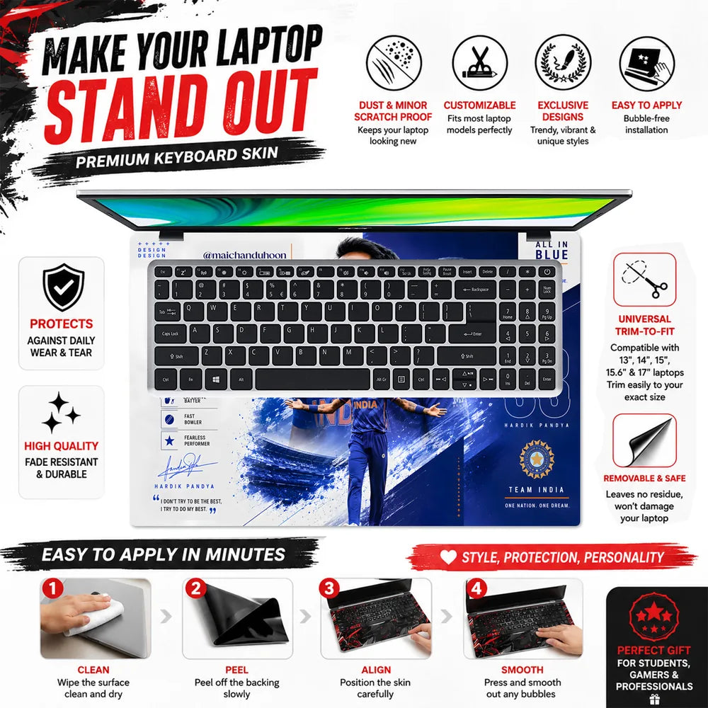 Hardik Pandya All In Blue Team Laptop Skin - View 5