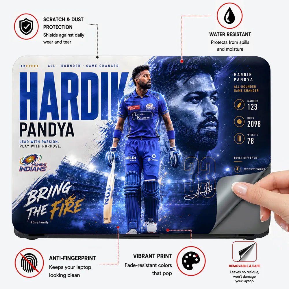 Hardik Pandya Bring The Fire Laptop Skin - View 4