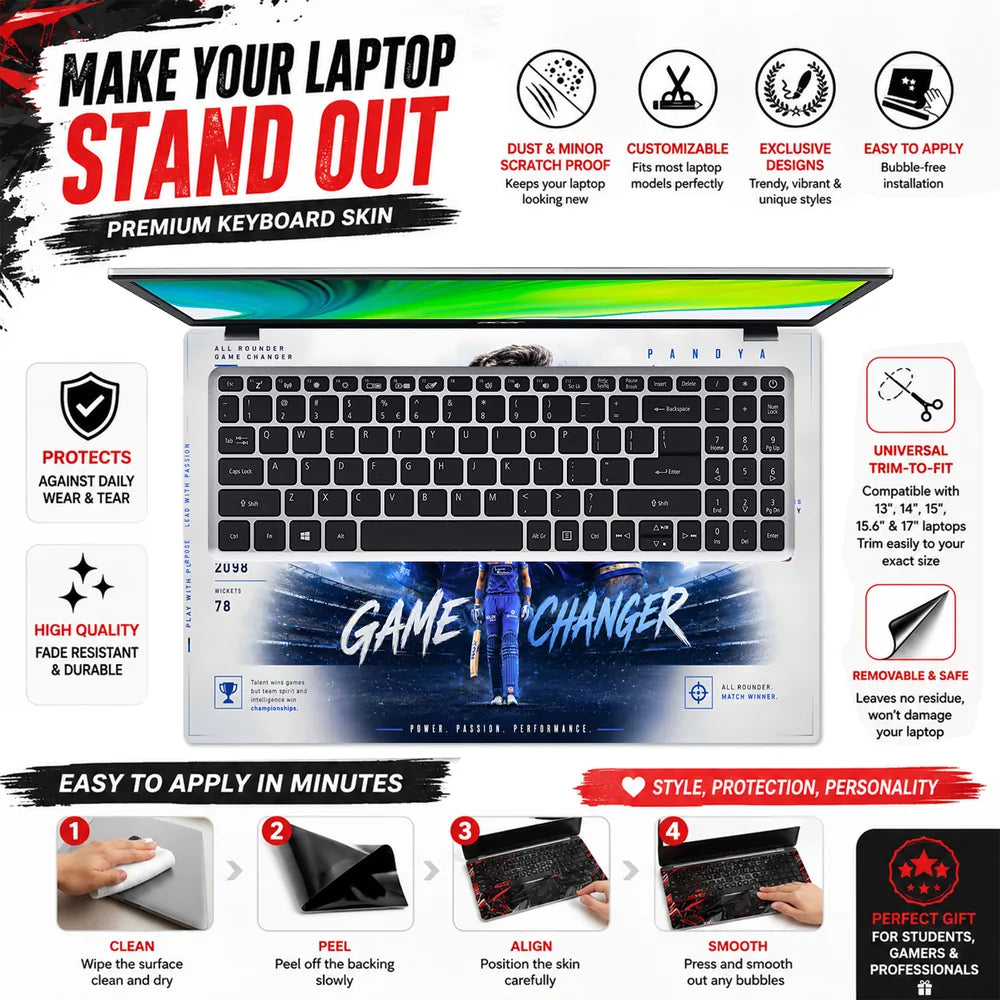 Hardik Pandya Game Changer White Laptop Skin - View 5