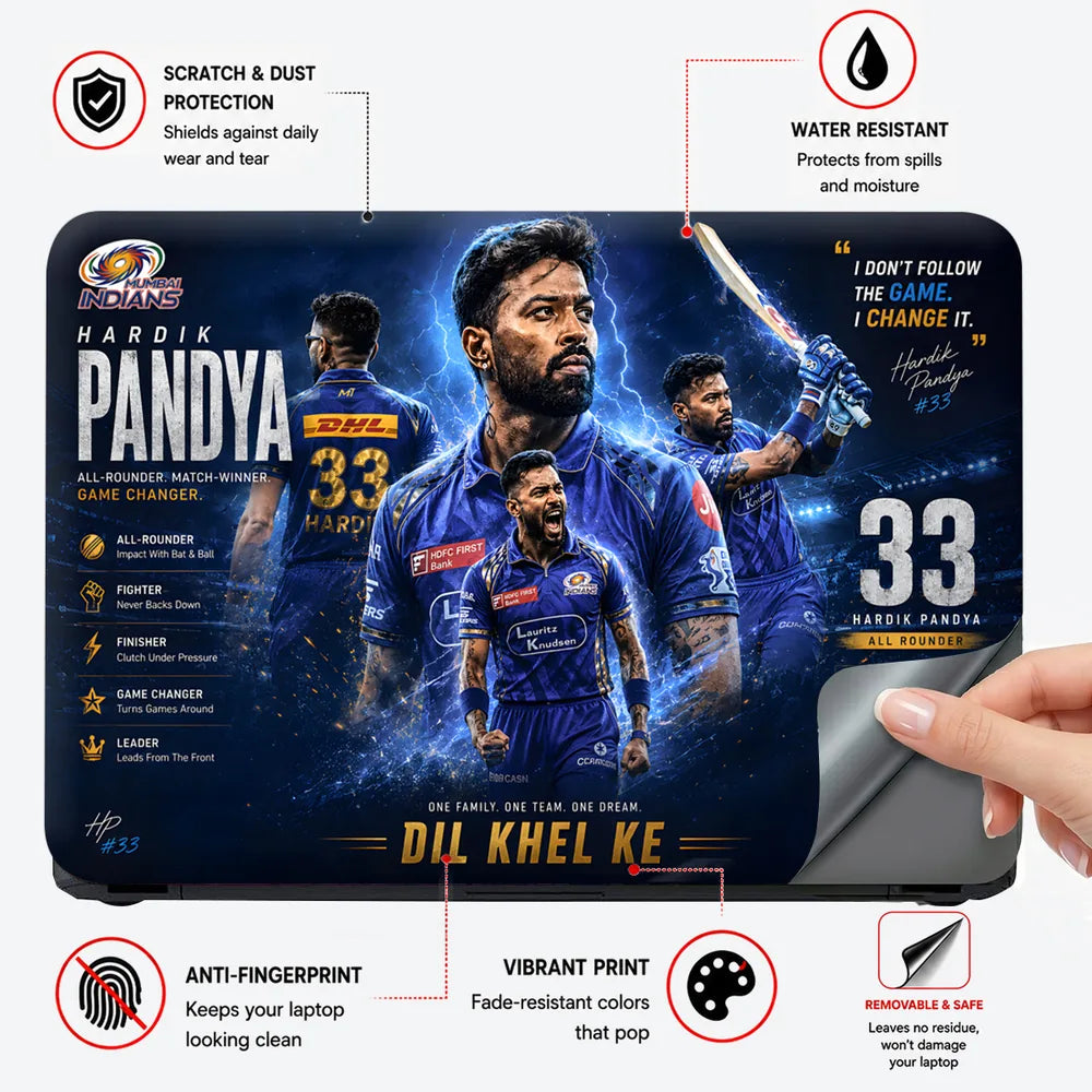 Hardik Pandya IPL Champion Stat Laptop Skin - View 4