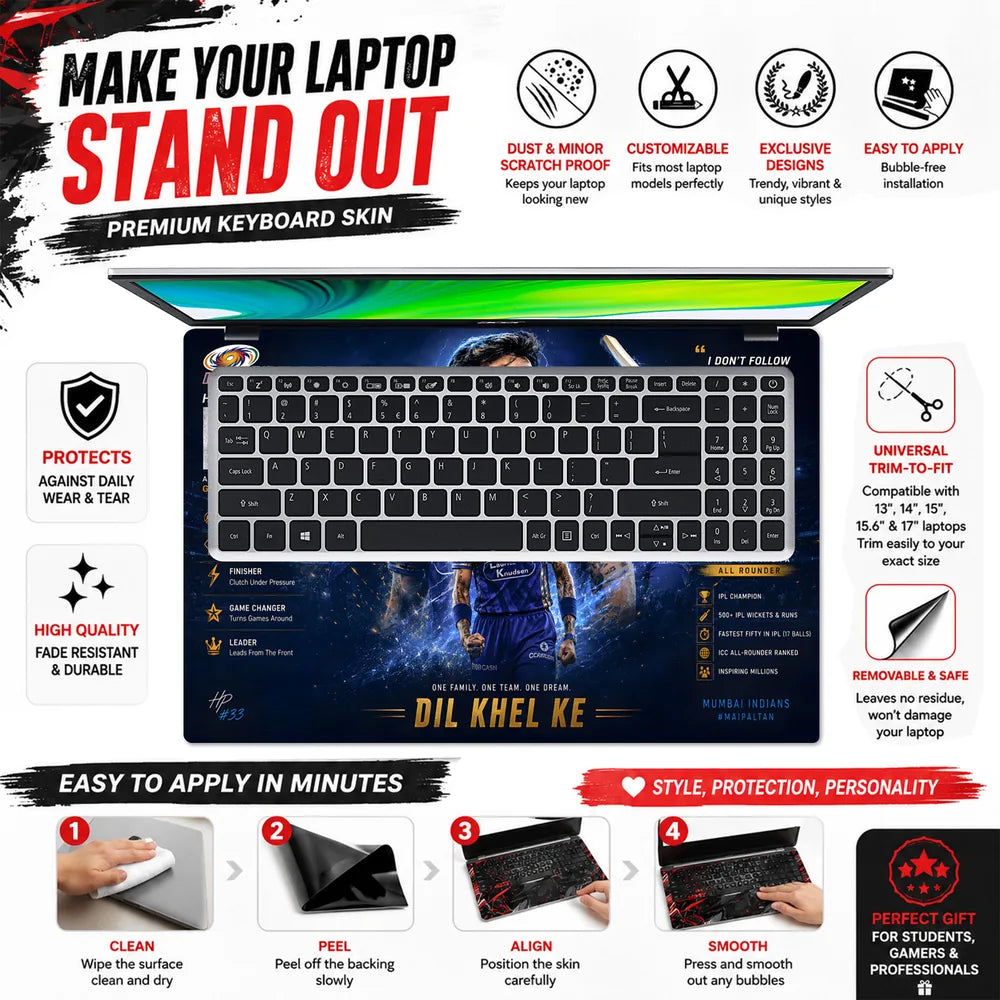 Hardik Pandya IPL Champion Stat Laptop Skin - View 5