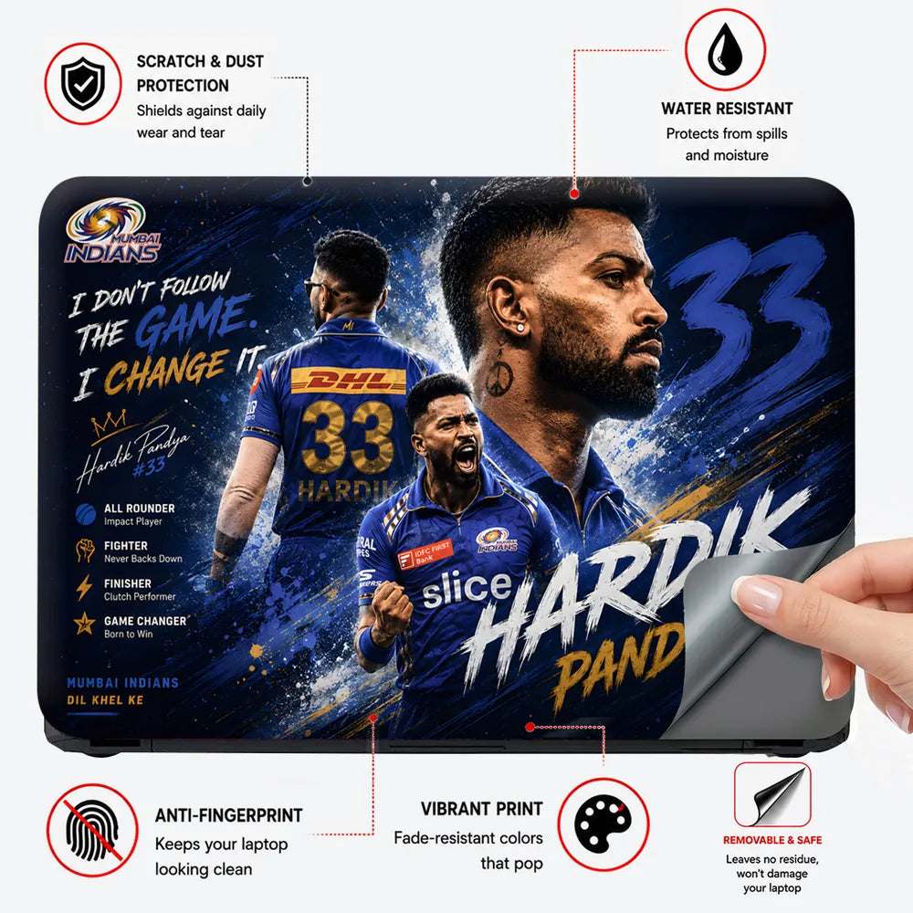 Hardik Pandya Mumbai 33 Laptop Skin - View 4