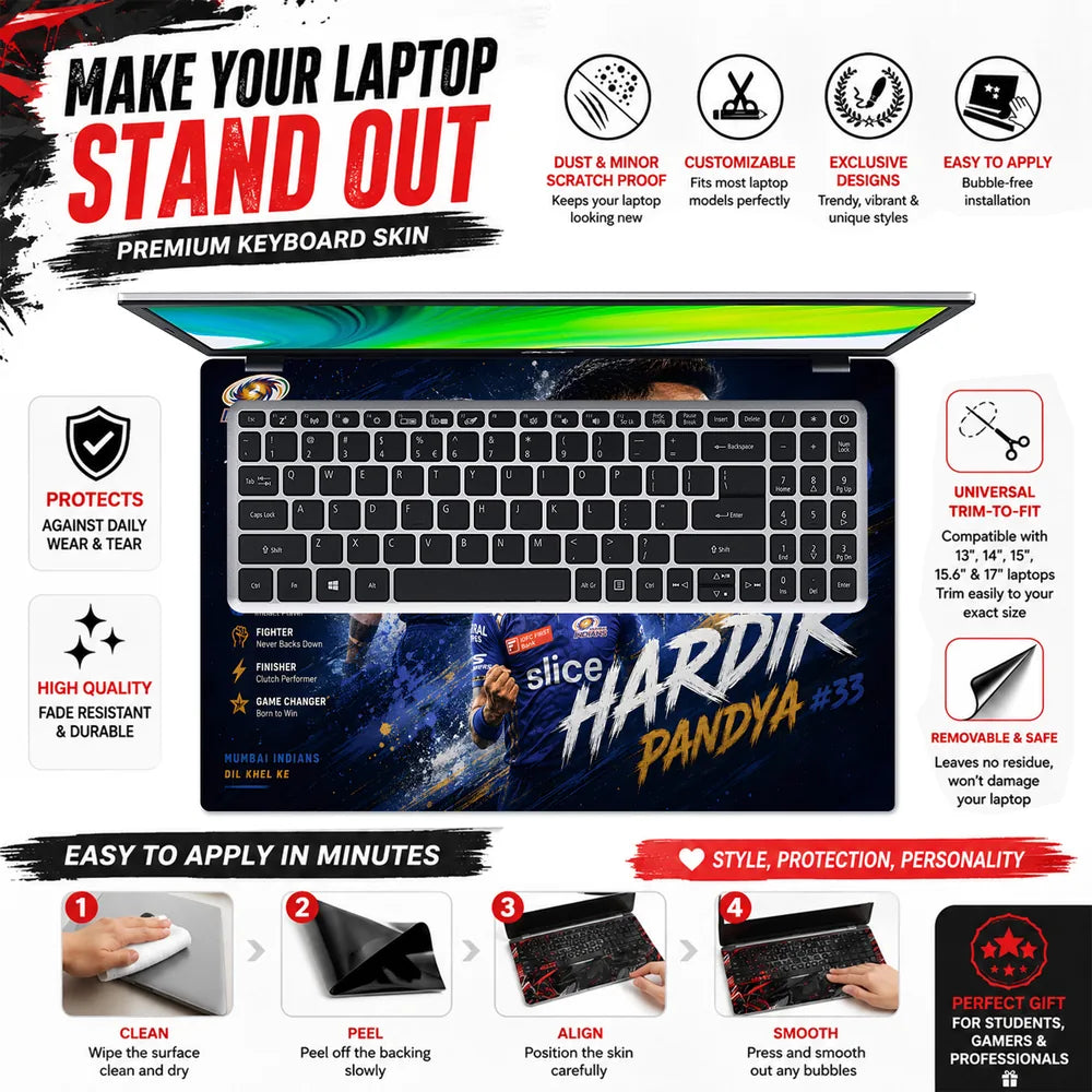 Hardik Pandya Mumbai 33 Laptop Skin - View 5