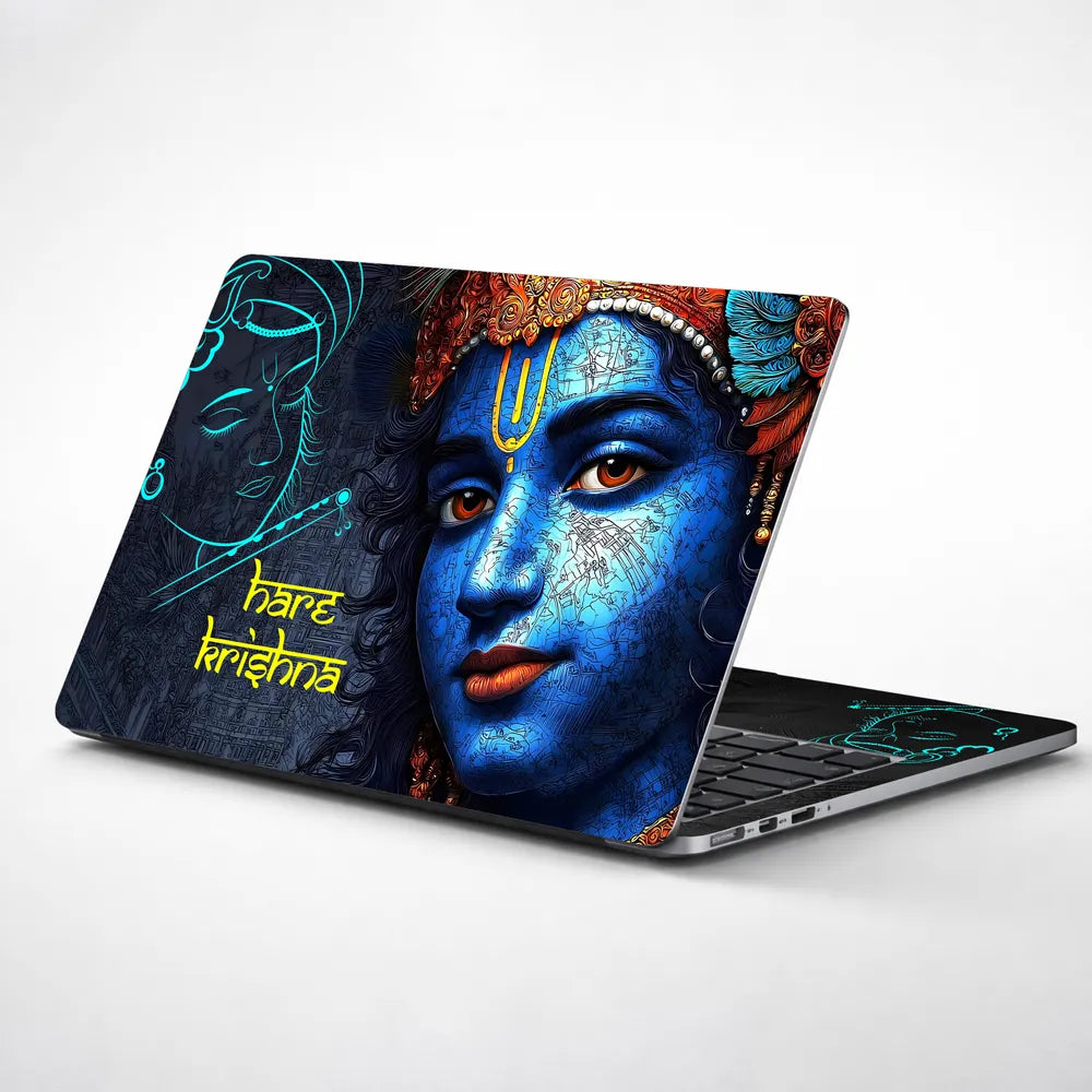 Hare Krishna Blue Face Dark Background Digital Art Laptop Skin - View 1