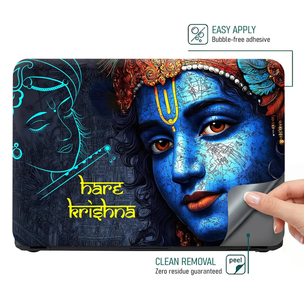 Hare Krishna Blue Face Dark Background Digital Art Laptop Skin - View 4