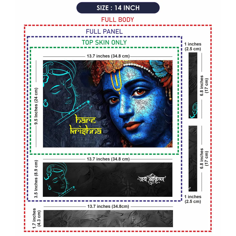 Hare Krishna Blue Face Dark Background Digital Art Laptop Skin - View 7