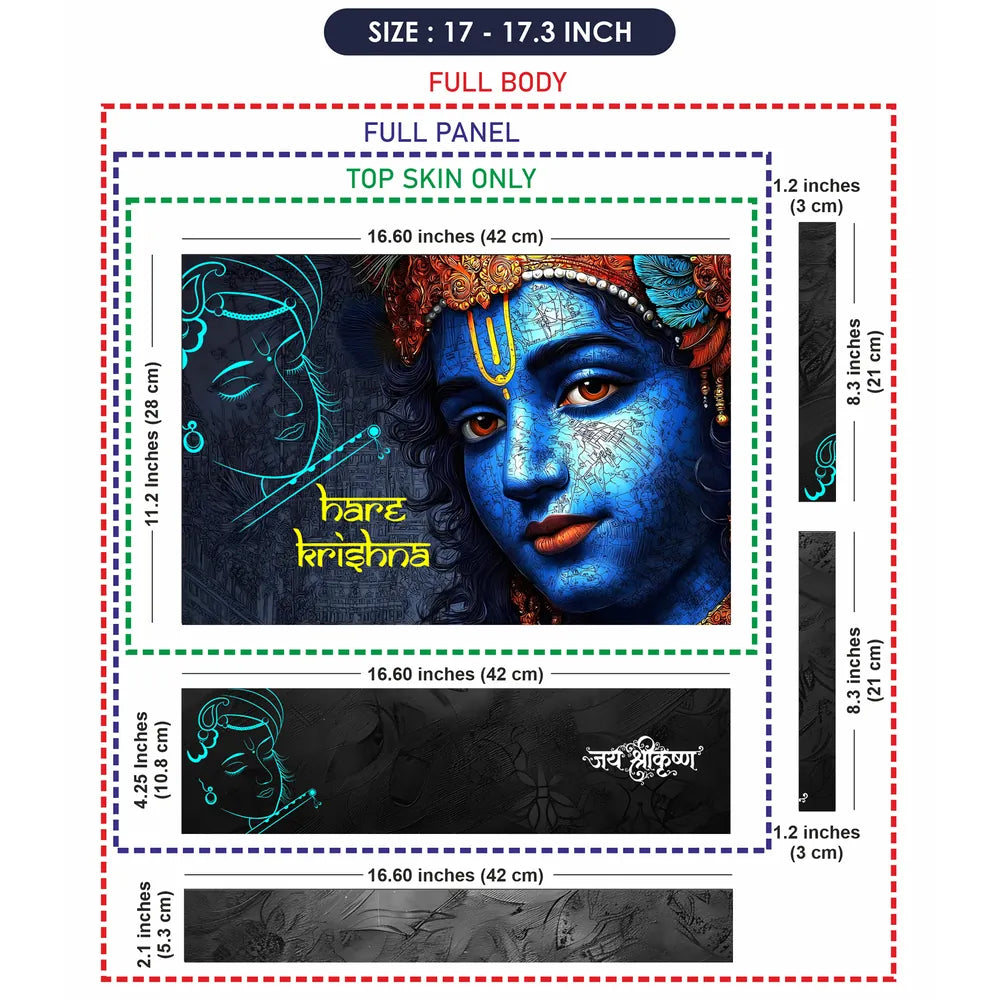 Hare Krishna Blue Face Dark Background Digital Art Laptop Skin - View 9