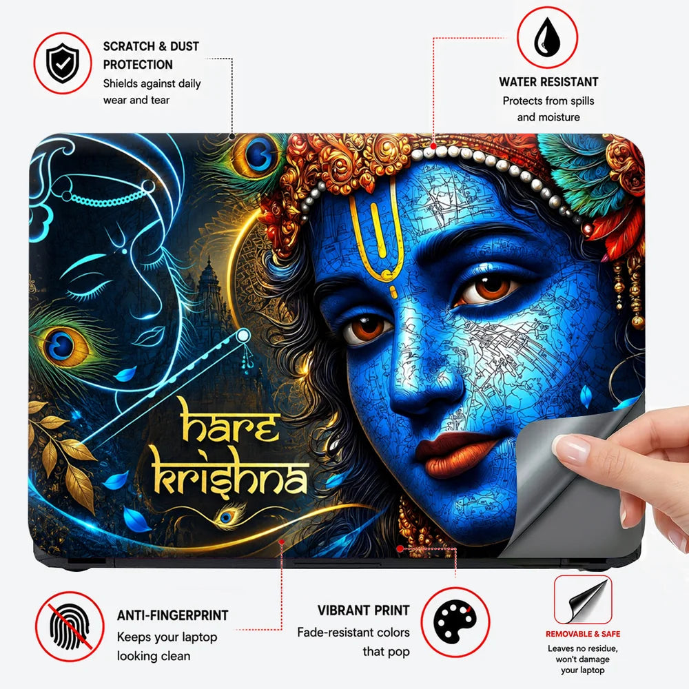Hare Krishna Electric Blue Laptop Skin - View 4