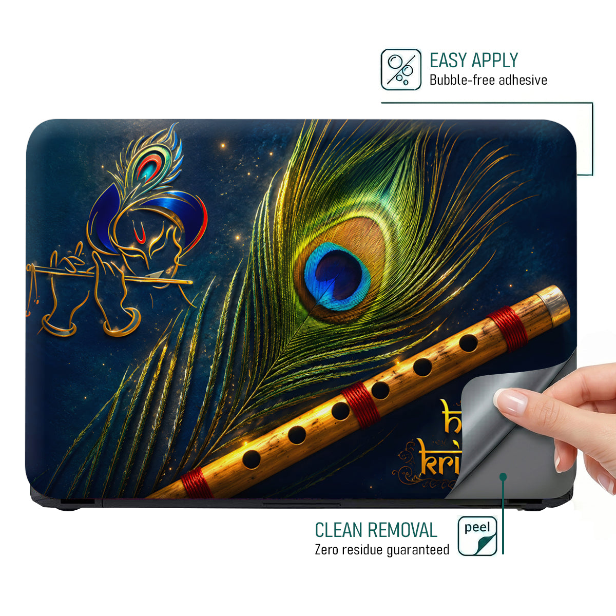 Hare Krishna Peacock Flute Laptop Skin - View 4