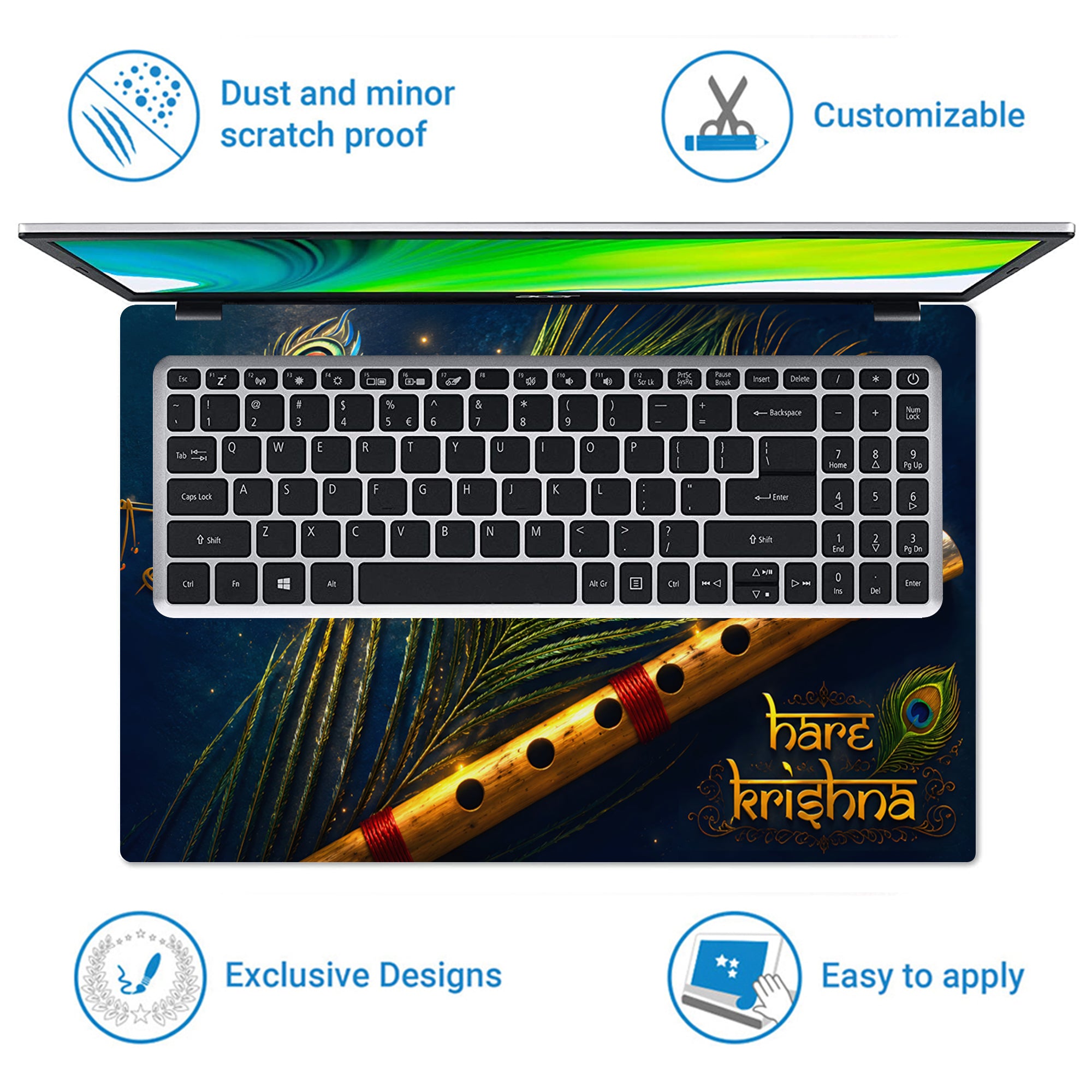Hare Krishna Peacock Flute Laptop Skin - View 5