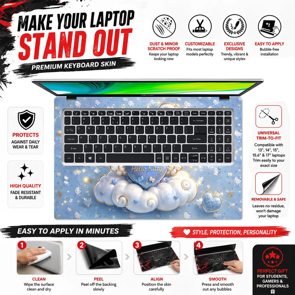 Hello Kitty Heart Cloud Blue Laptop Skin - View 5