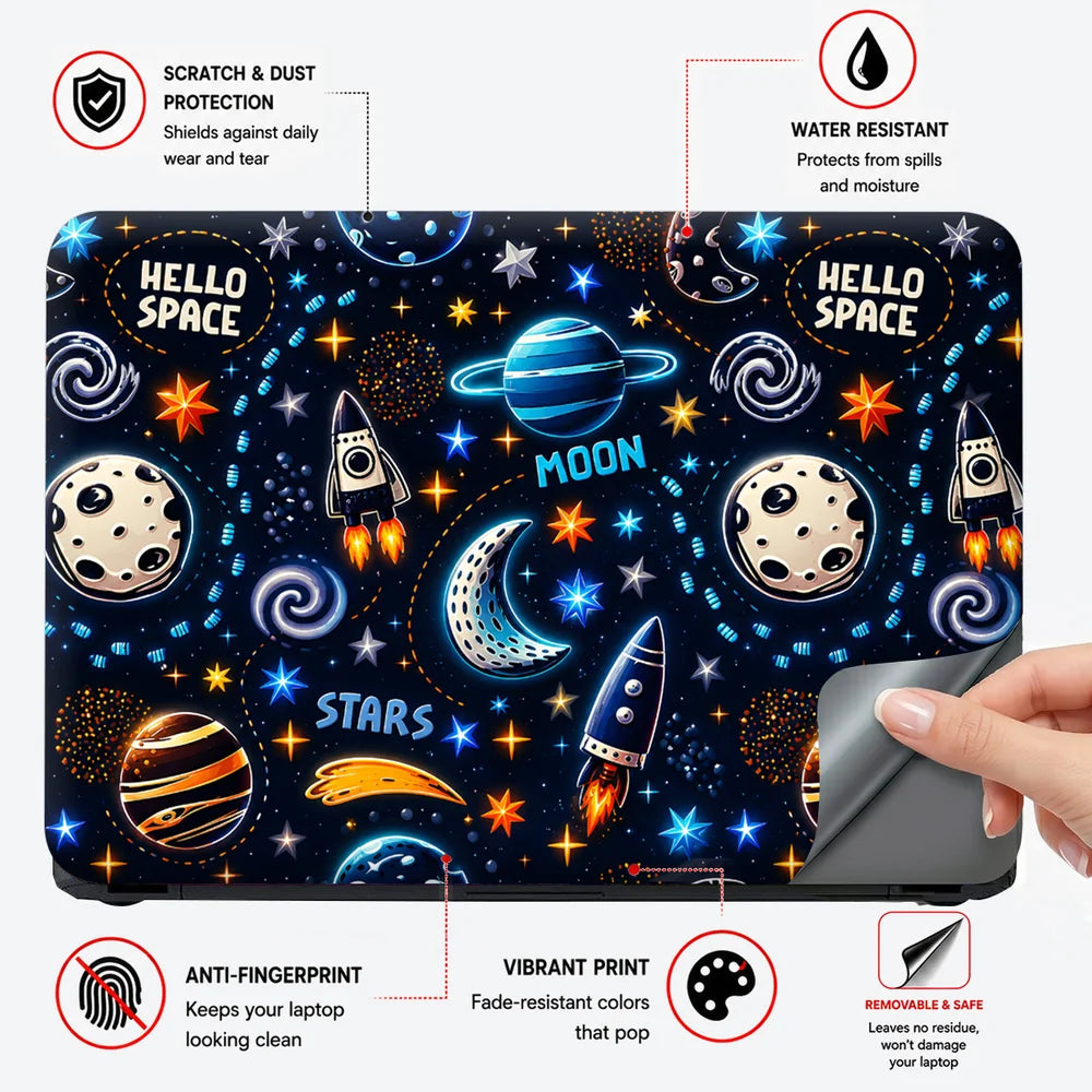 Hello Space Cartoon Pattern Laptop Skin - View 4