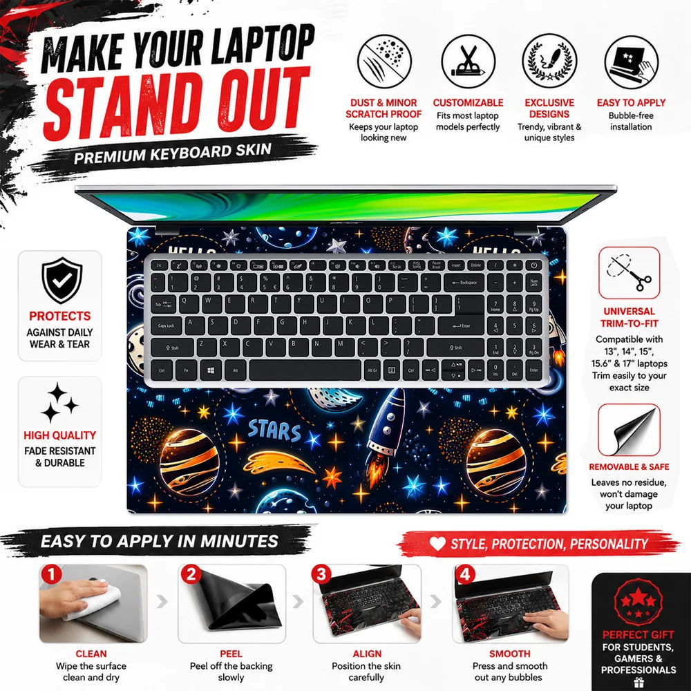 Hello Space Cartoon Pattern Laptop Skin - View 5