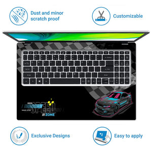 High Speed Zone Black and Blue Sports Car Laptop Skin - View 5