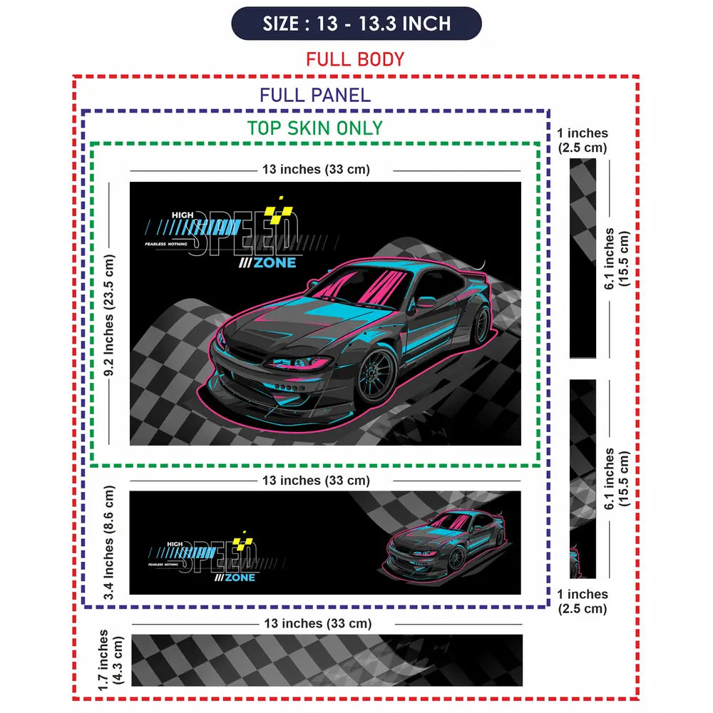 High Speed Zone Black and Blue Sports Car Laptop Skin - View 6