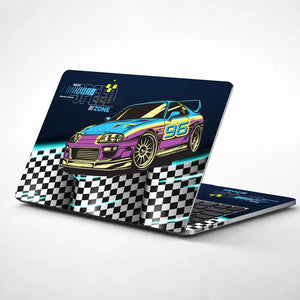 High Speed Zone Purple and Yellow Sports Car Laptop Skin - View 1