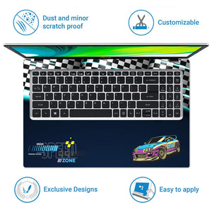 High Speed Zone Purple and Yellow Sports Car Laptop Skin - View 5