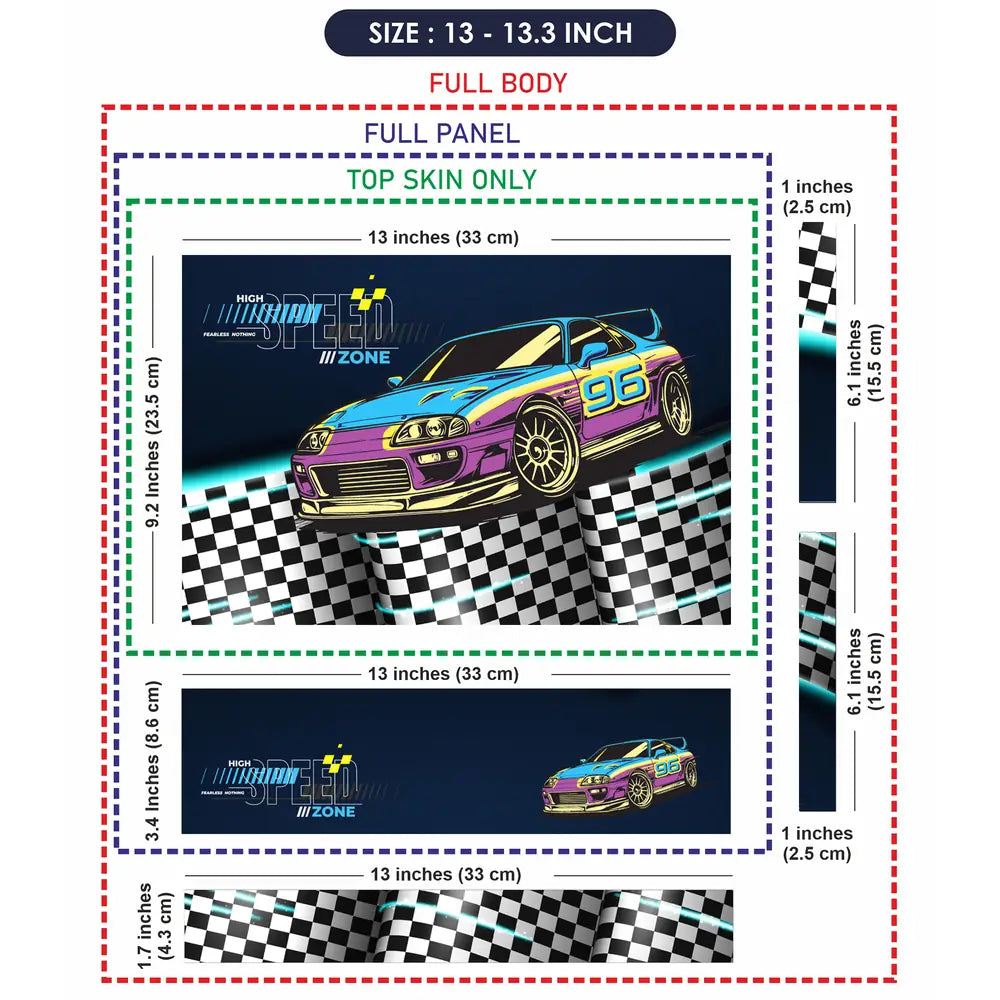 High Speed Zone Purple and Yellow Sports Car Laptop Skin - View 6