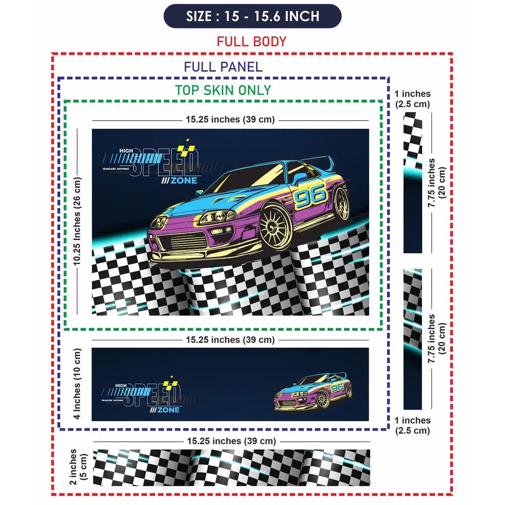 High Speed Zone Purple and Yellow Sports Car Laptop Skin - View 8