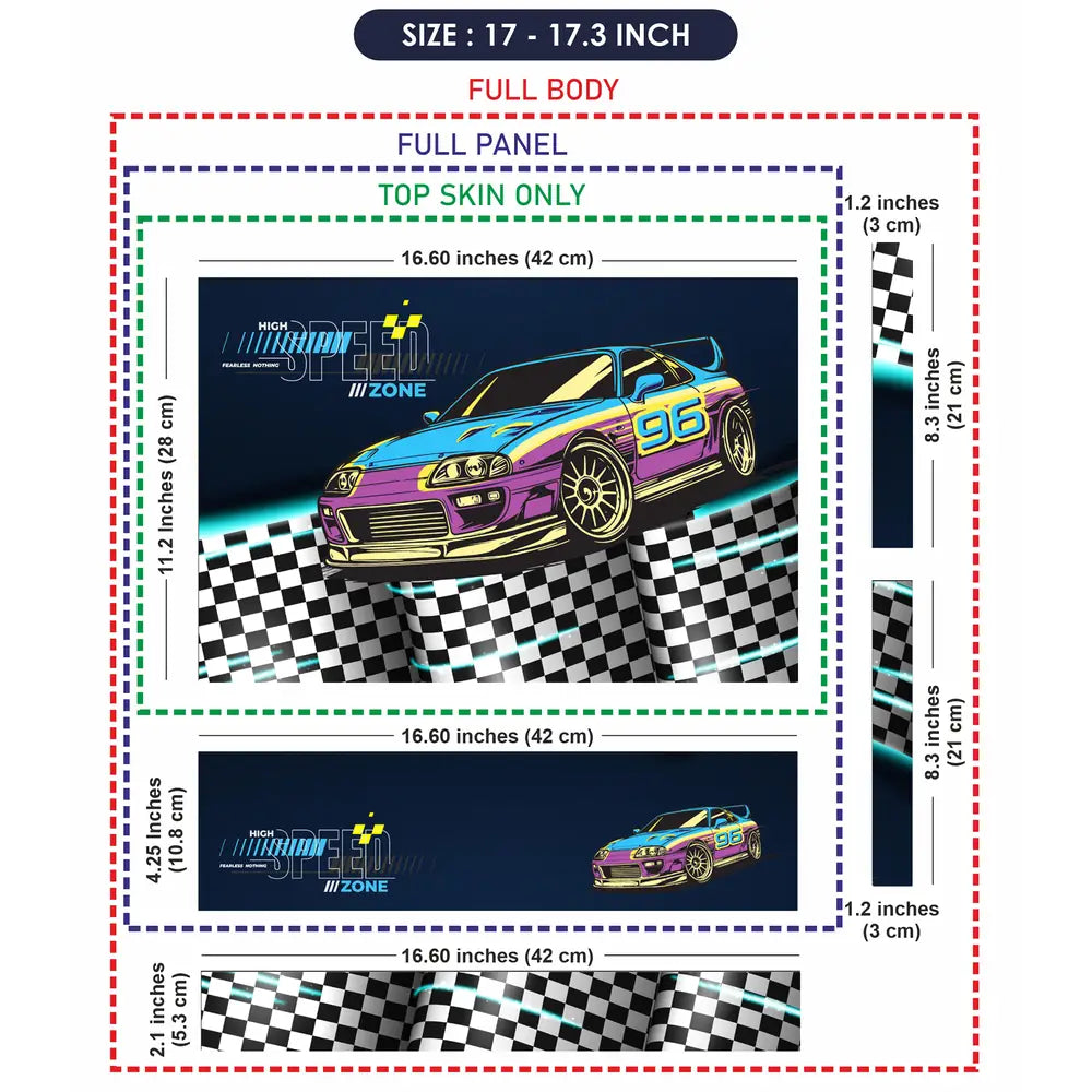 High Speed Zone Purple and Yellow Sports Car Laptop Skin - View 9
