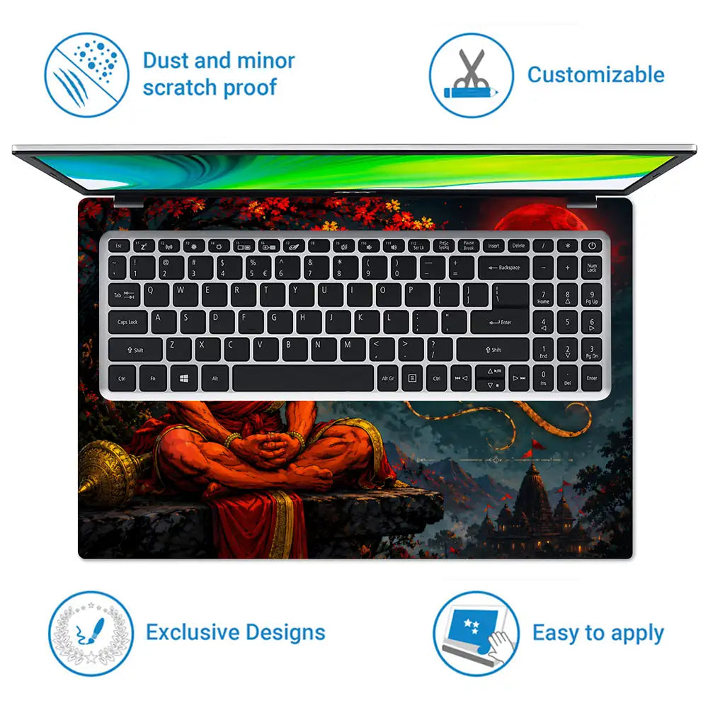 Hindu Hanuman Blood Moon Night Laptop Skin - View 5