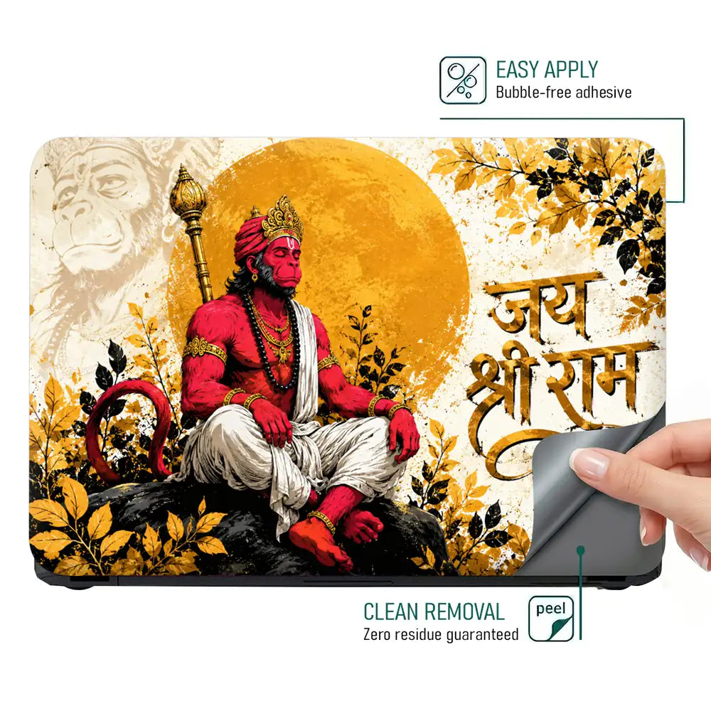 Hindu Hanuman Meditation Golden Sun Laptop Skin - View 4